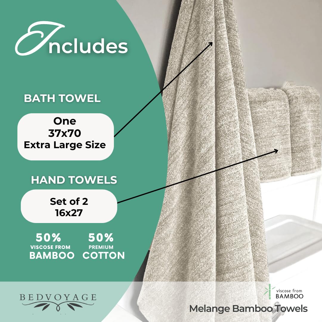 Bedvoyage Luxury 3Pc Bath Sheet Towel Set, Extra Large Bathroom Towel, 37X70 Viscose Derived From Bamboo & Cotton, Plush, Super