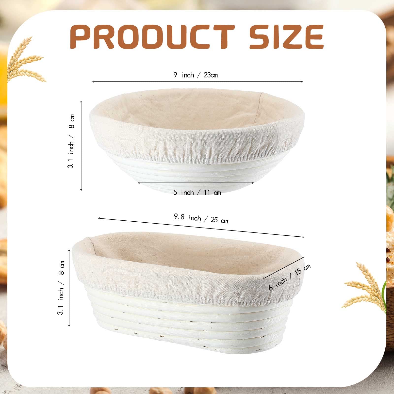 Nuanchu 4 Pcs Proofing Basket 9 Inch Round Bread Proofing Basket 10 Inch Oval Rattan Bread Basket Baking Bowl For Sourdough Brea