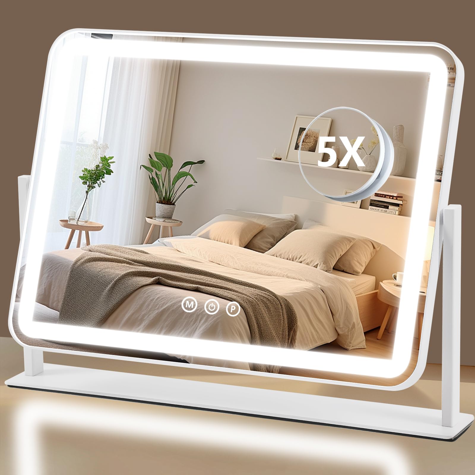 Vikert Vanity Mirror With Lights 5X Magnification Spot Mirror, Makeup Mirror With Lights, Lighted Makeup Mirror With 3 Color Lig