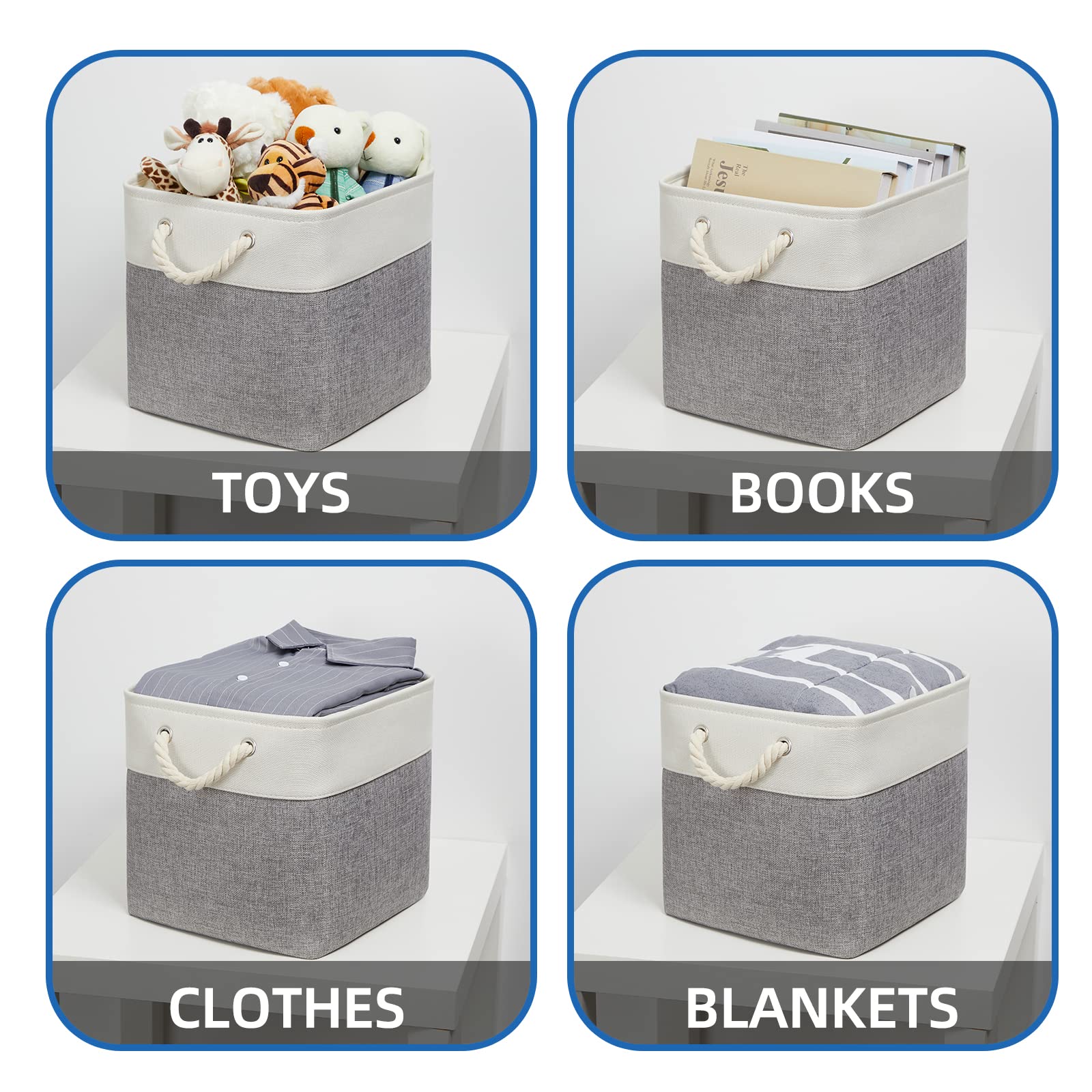 Temary Fabric Baskets 13 Inch Cube Storage Baskets With Rope Handle, Storage Cube Bins Clothes Basket For Gift, Large Storage Ba