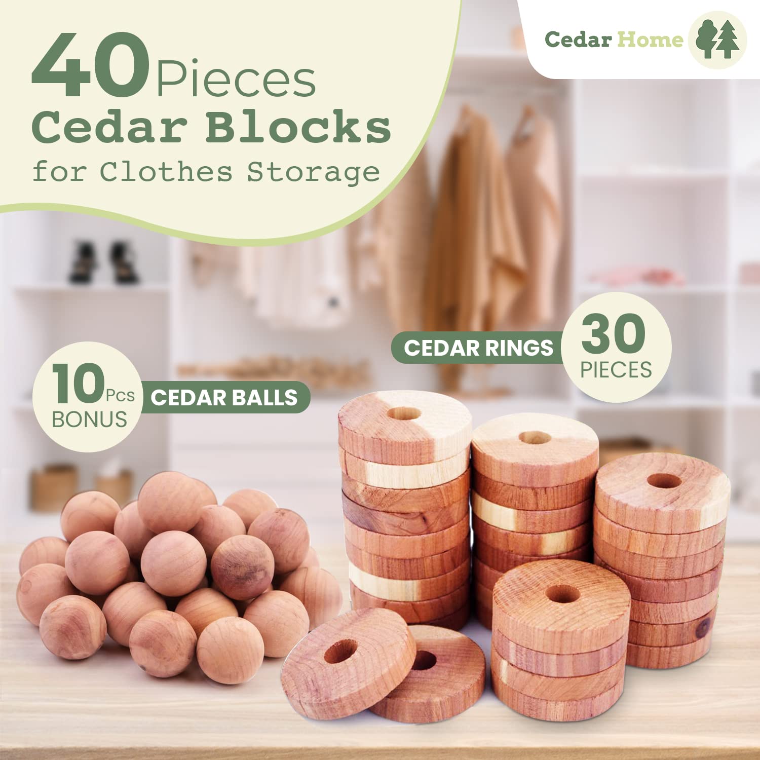Cedar Hyde Cedar Blocks For Clothes Storage | Cedar Balls & Cedar Rings | Dresser Drawer Freshener Odor Eliminator | 40 Pieces,
