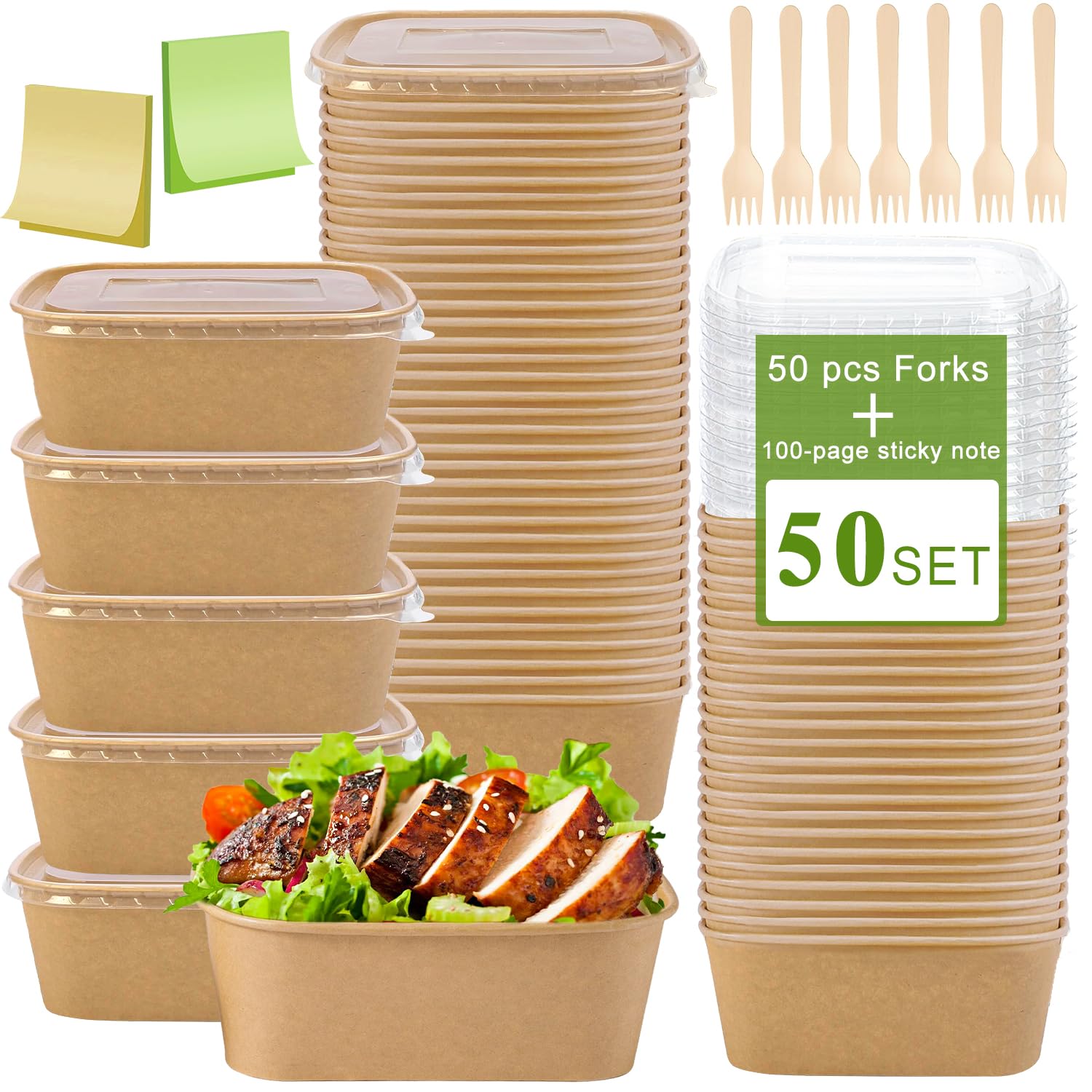 50 Pack 22Oz Disposable Meal Prep Containers with Lids, Large Paper Bowls