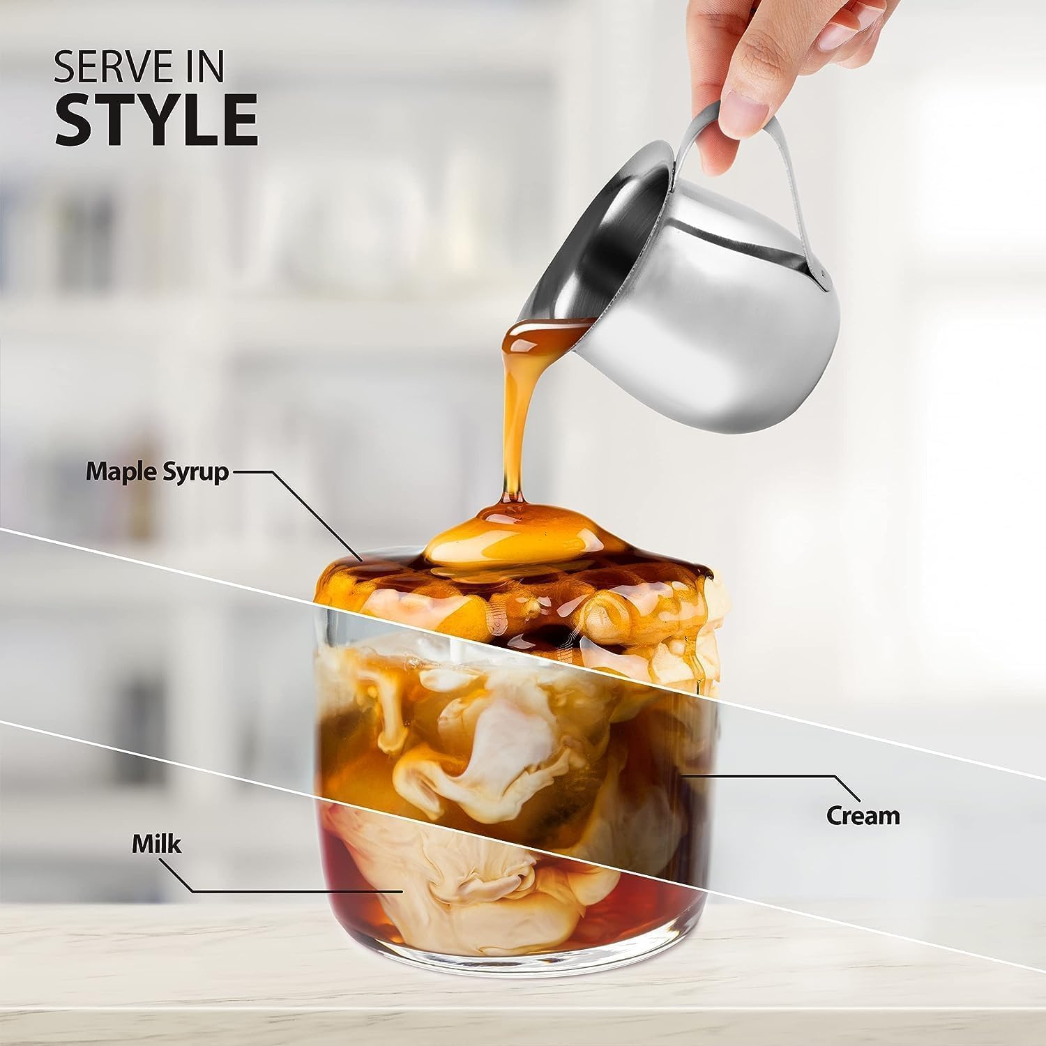 Set Of 6-3Oz - Stainless Steel Creamer Pitchers, Creamer Dispenser, Creamer Metal, Creamer Cup, Restaurant Milk Dispenser, Mini