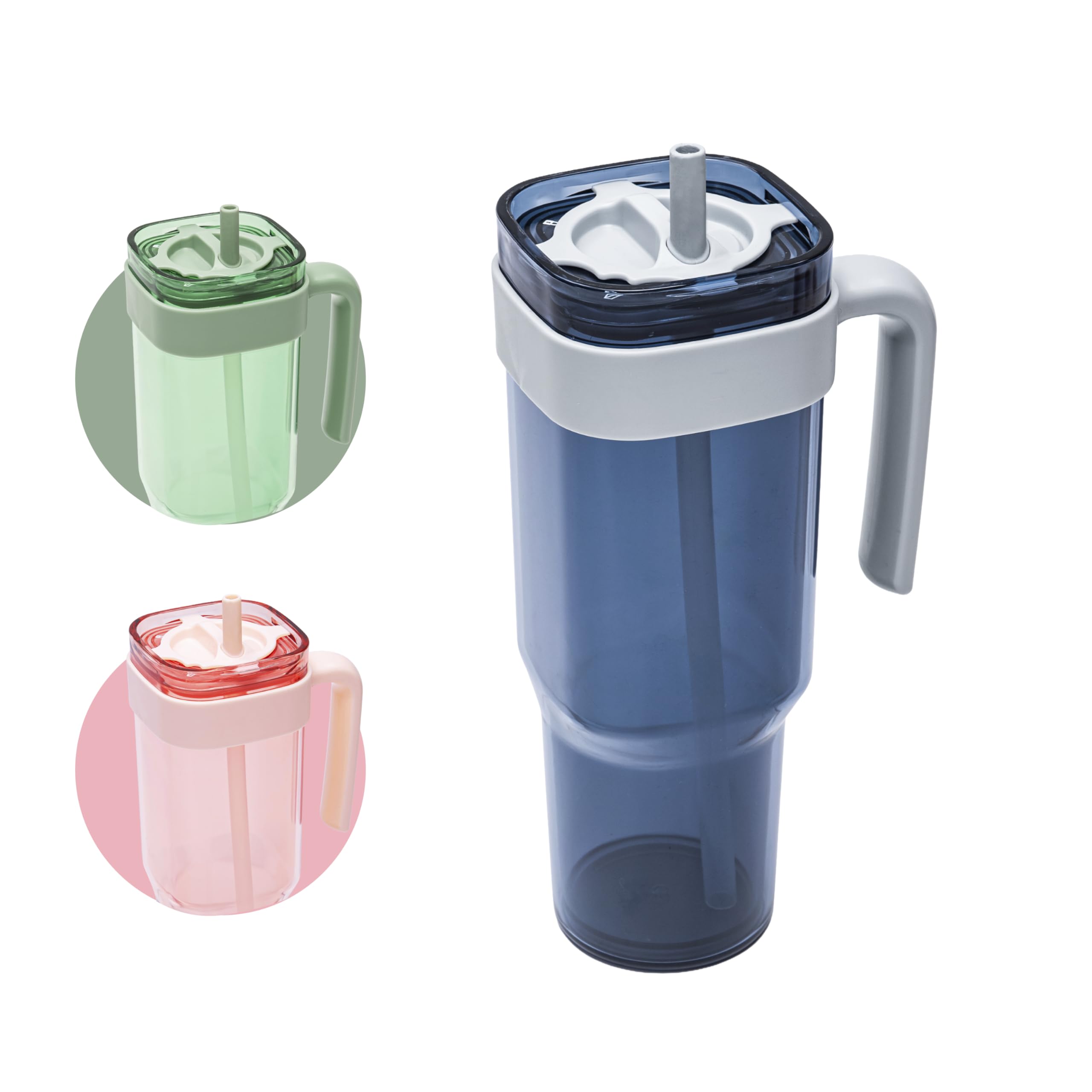 Prestoor 34oz Leakproof Straw Tumbler with Lid and Straw Double Wall Slim Coffee Cup Reusable BPA Free Plastic Travel Mug Integr