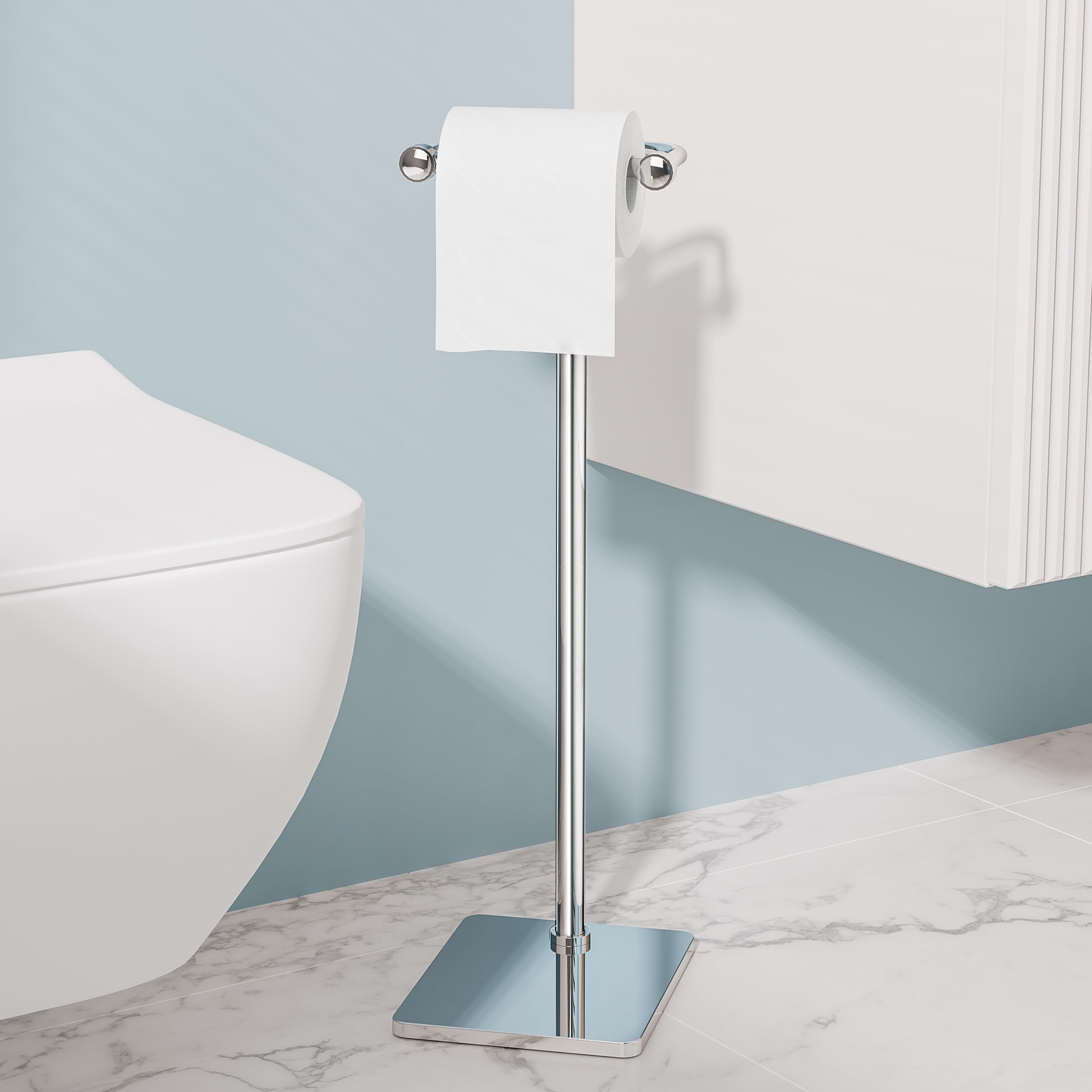 Ruacq Toilet Paper Holder Stand, Bathroom Toilet Paper Roll Holder Free Standing, Toilet Tissue Holder Stand With Post Pivoting