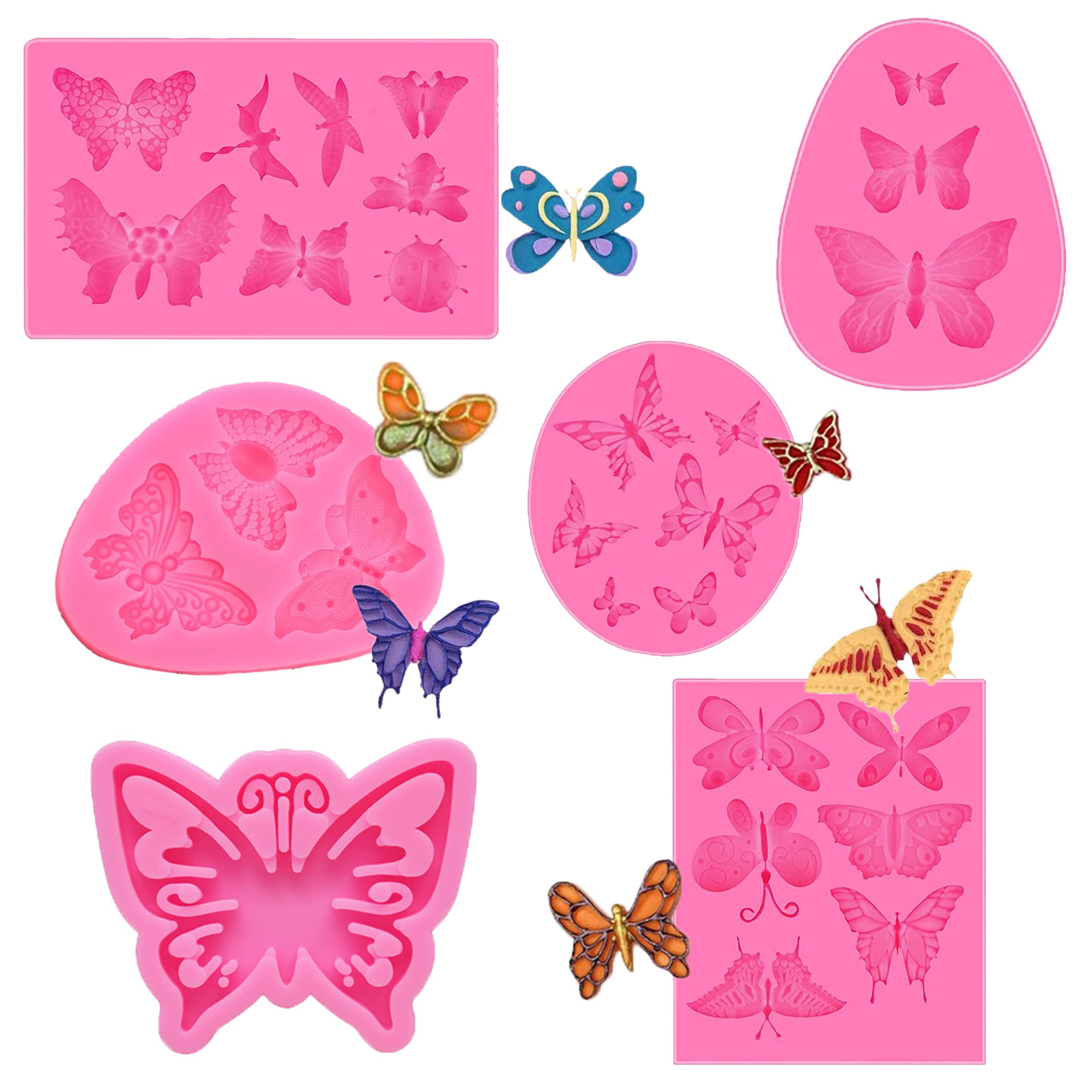 6 Pcs Butterfly Silicone Molds, Bosoirsou Non-Stick Baking Mould Fondant Mold For Cupcake Cake Decoration Gummy Chocolate Candy