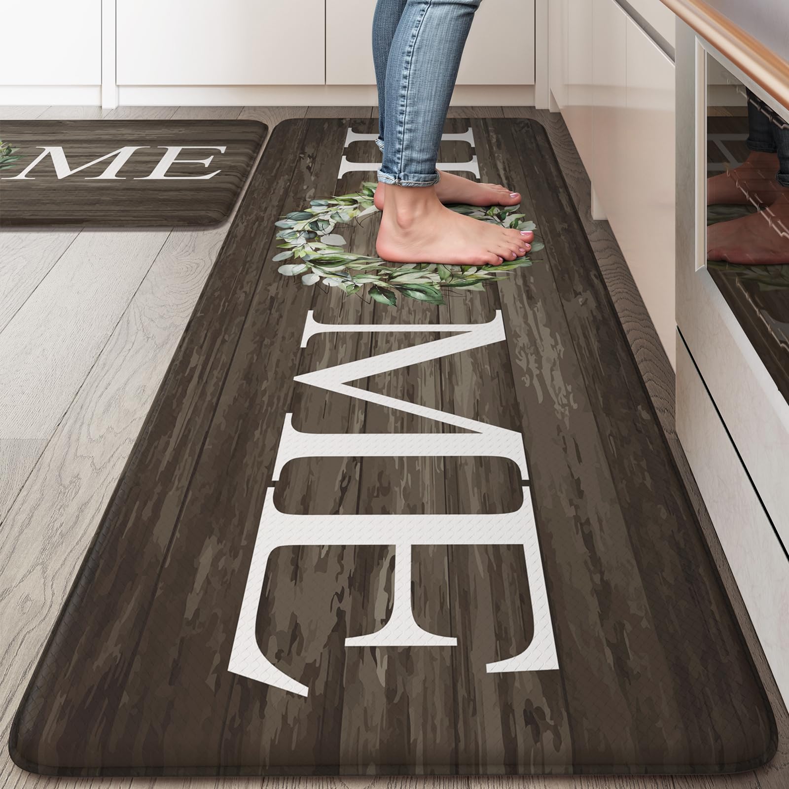 Kimode Anti Fatigue Kitchen Mats For Floor 2 Piece, Farmhouse Kitchen Rugs Non Slip, Cushioned Kitchen Floor Mats, Memory Foam K