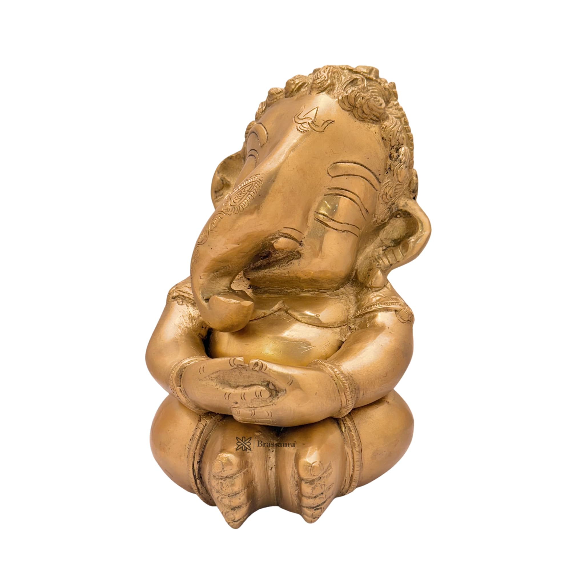 Brassaura Brass Golden Ganesha Statue For Home And Decor Brass Ganesh Murti For Pooja Room Ganpati Idol For Home Entrace Decor G
