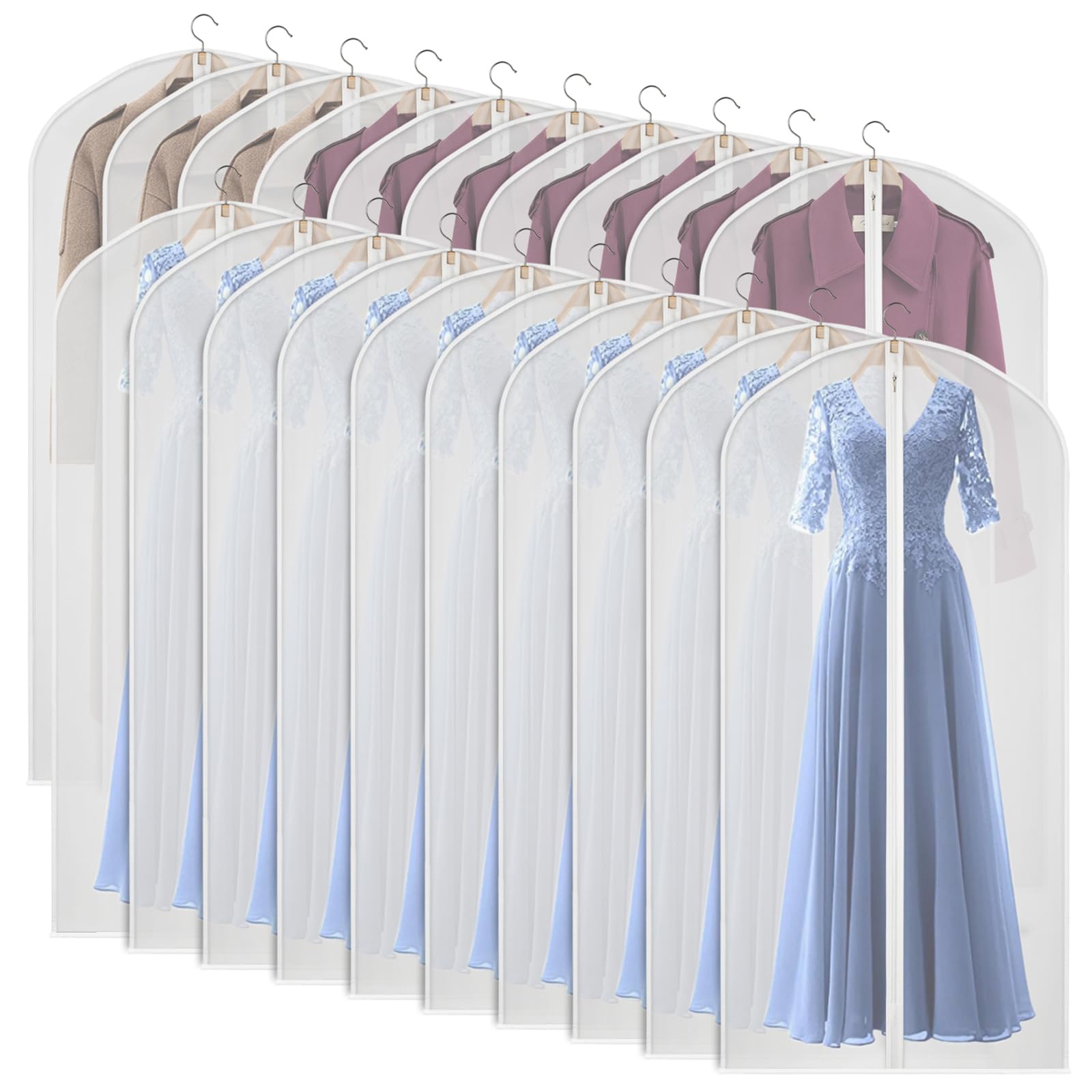 Kntiwiwo 60 Inches Garment Bags For Closet Storage With Zipper Clear Garments Bag For Gowns Long, Dresses, Suit, Coat - Set Of 2