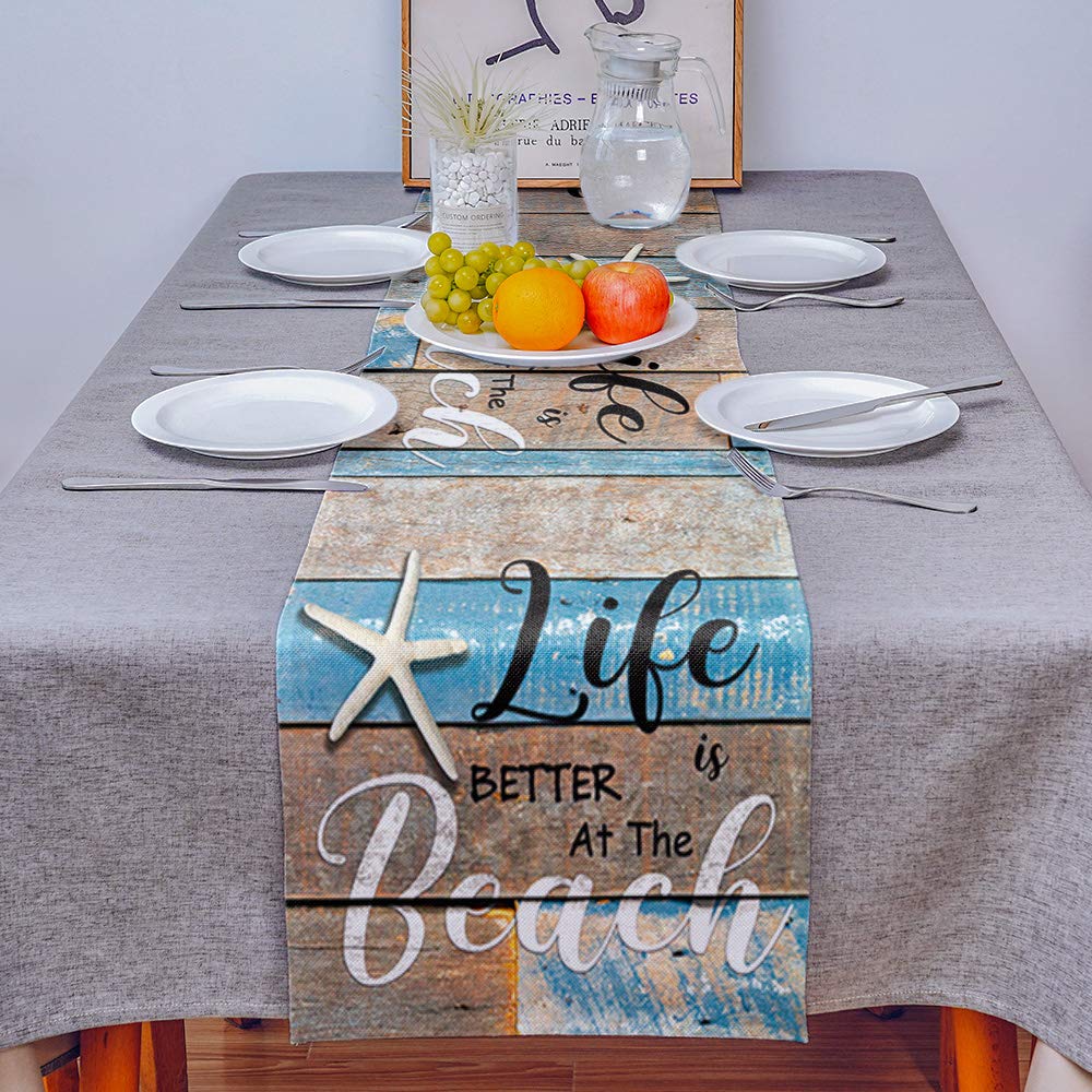Artshowing Ocean Coastal Starfish Decorative Table Runner 13X36Inch, Linen Textured Table Runner For Kitchen Dining Wedding Part