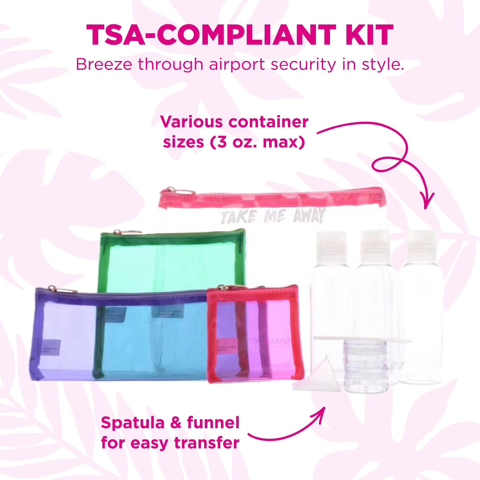 Miamica Women'S Clear Bottle Kit, Pink 7.5    L X 6.5    W X 1.25    D, One Size