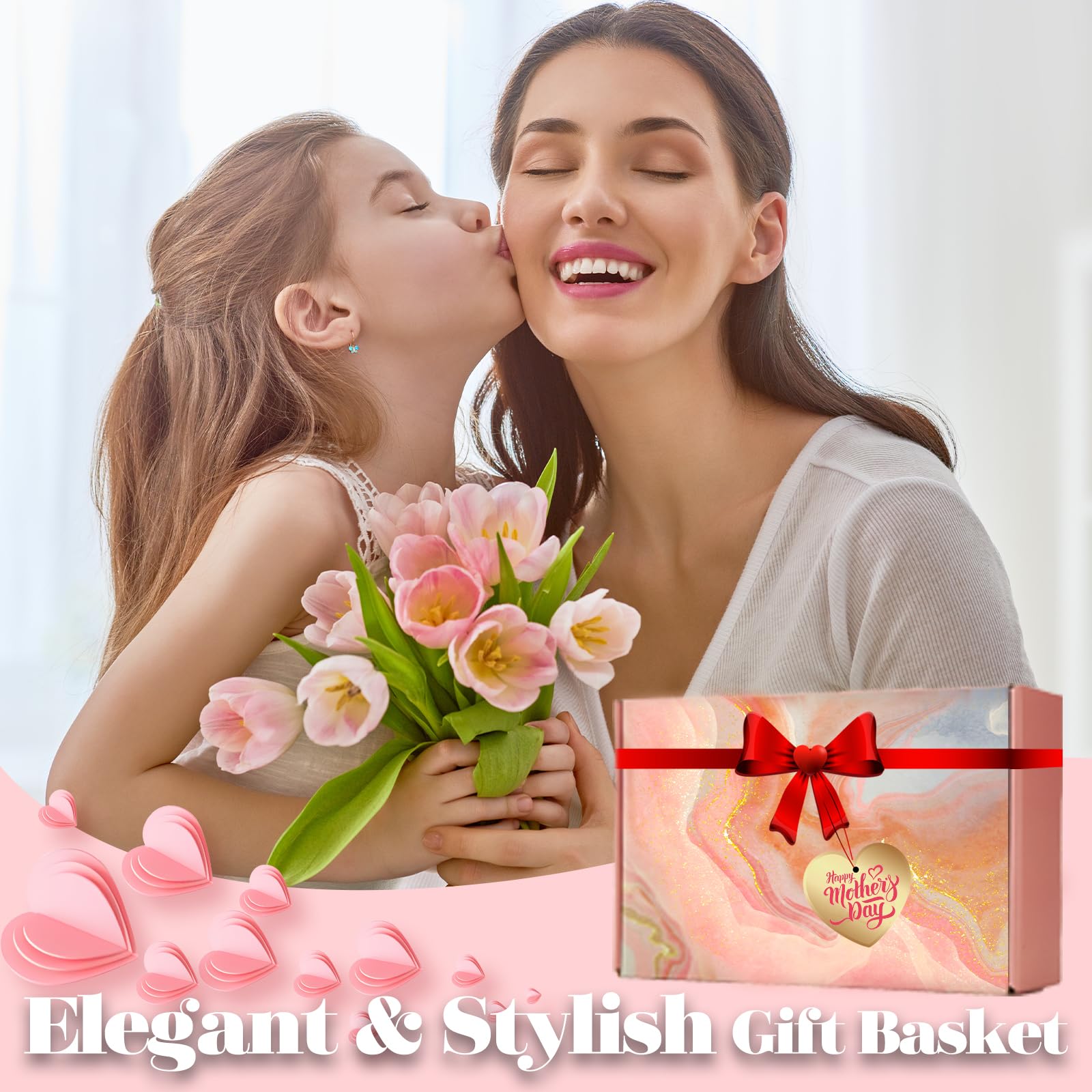 UNBOXMENT Self Care Gifts for Women, Unique Birthday Gifts for Mom, Relaxing Spa Gifts for Women, Thinking of You Pink Gift Bask