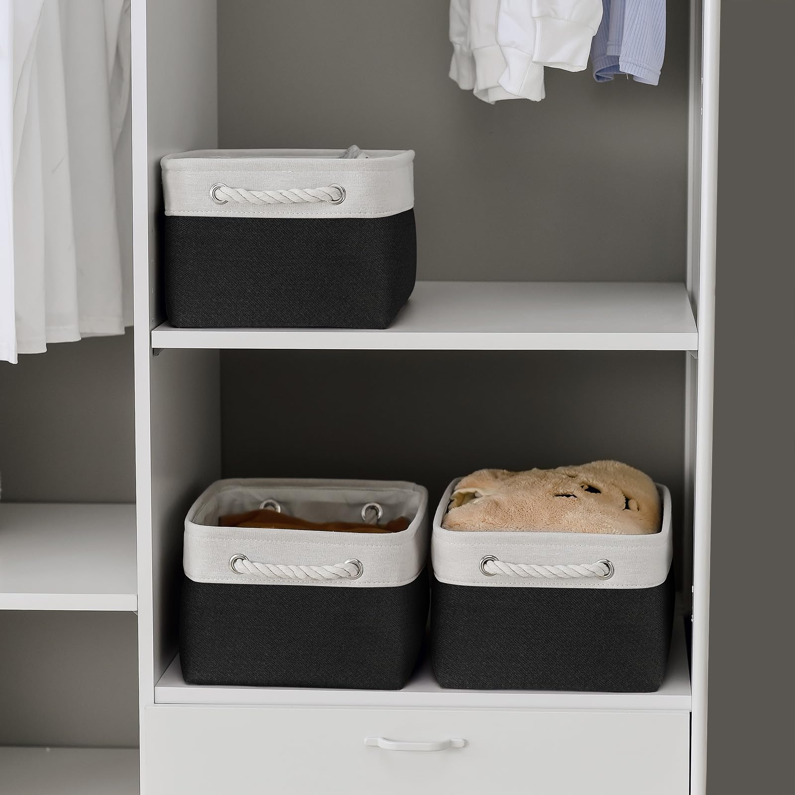 Thewarmhome Storage Basket For Organizing - 3 Pack 13.8X9.8X6.7 Inch Medium Collapsible Storage Bin For Shelves With Handles Org