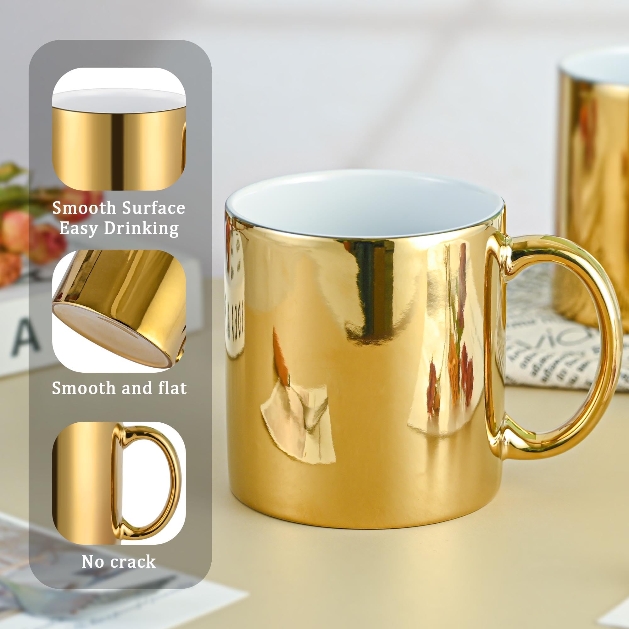 Bycnzb 22oz large Coffee Mugs gold Ceramic Mugs set of 2 Ceramic Cups for Coffee, Tea, Cocoa (22oz)