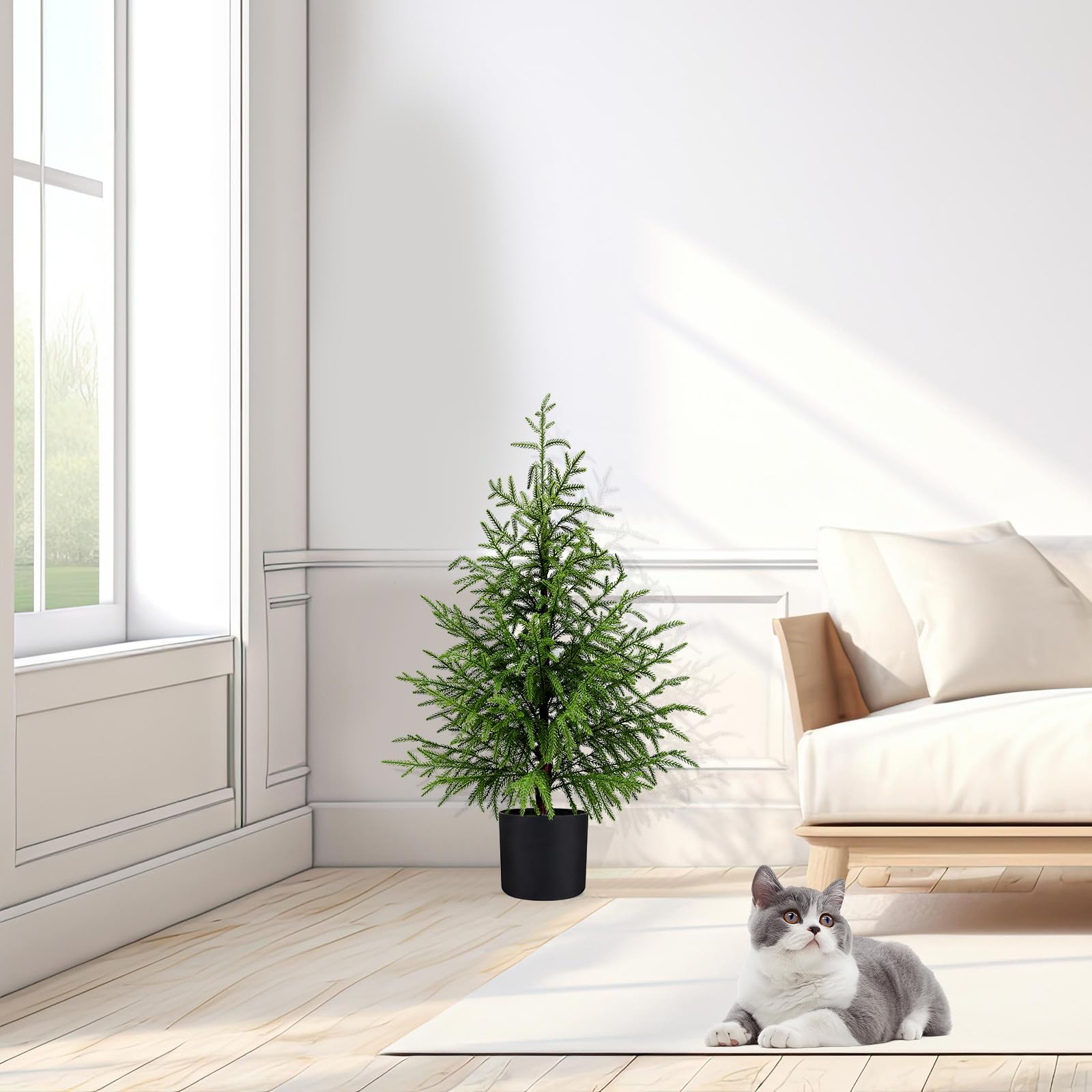 ENVEN Norfolk Pine Christmas Tree Realistic Faux Greenery for Tabletop Mantel Entryway Holiday or Year Round Home Decor (3FT-1Pa