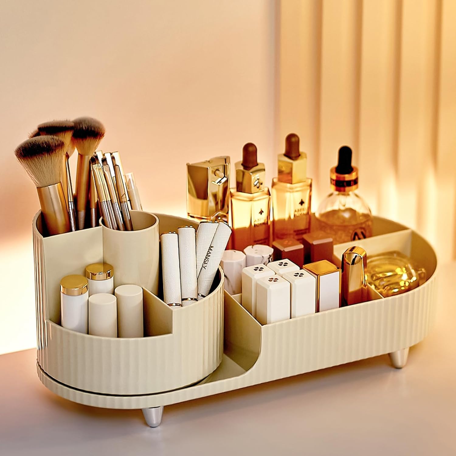 Jialto 360 Rotating Makeup Organizer Cream Cosmetic Storage Box For Brushes Lipsticks Skincare Perfume Nail Polish Jewelry Large