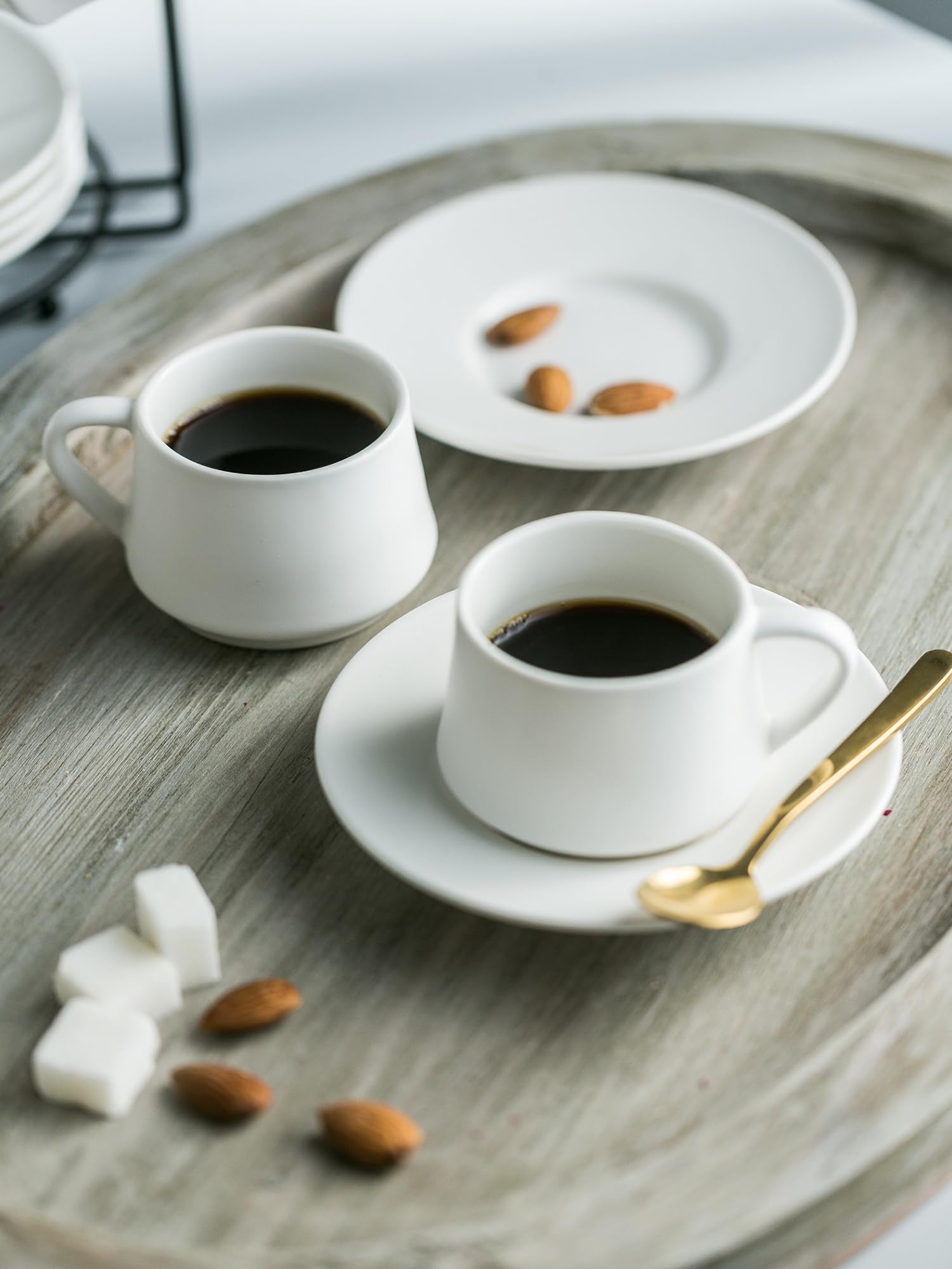 Yhosseun Espresso Cups Set With Saucers And Metal Stand Coffee Cup Set Of 6 4 Oz Cappuccino Cups Teacup For Tea Party - White