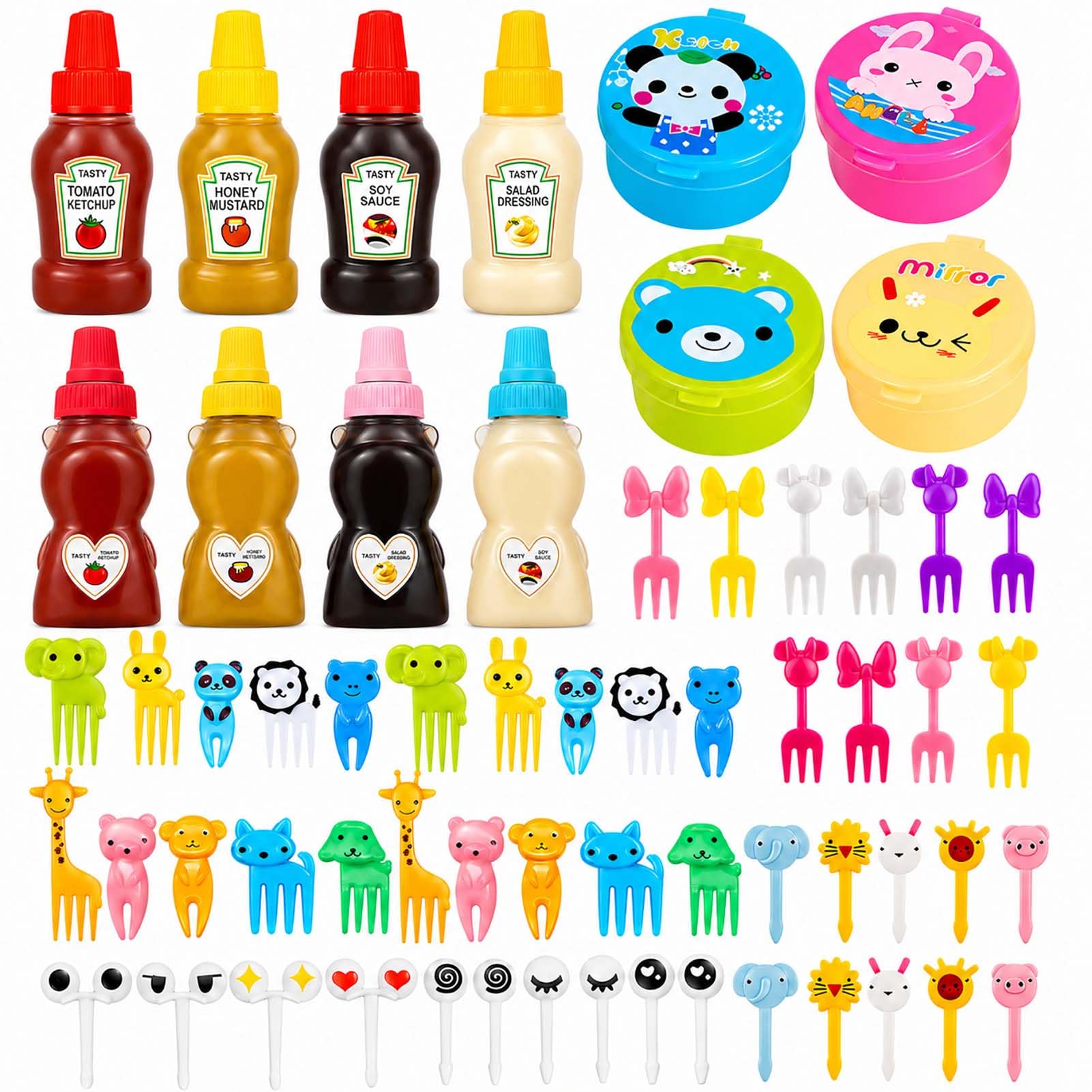 WXOIEOD 72 Pack Lunch Box Accessories, Including Mini Ketchup Bottle Bear Shaped Condiment Squeeze Bottles Small Sauce Container