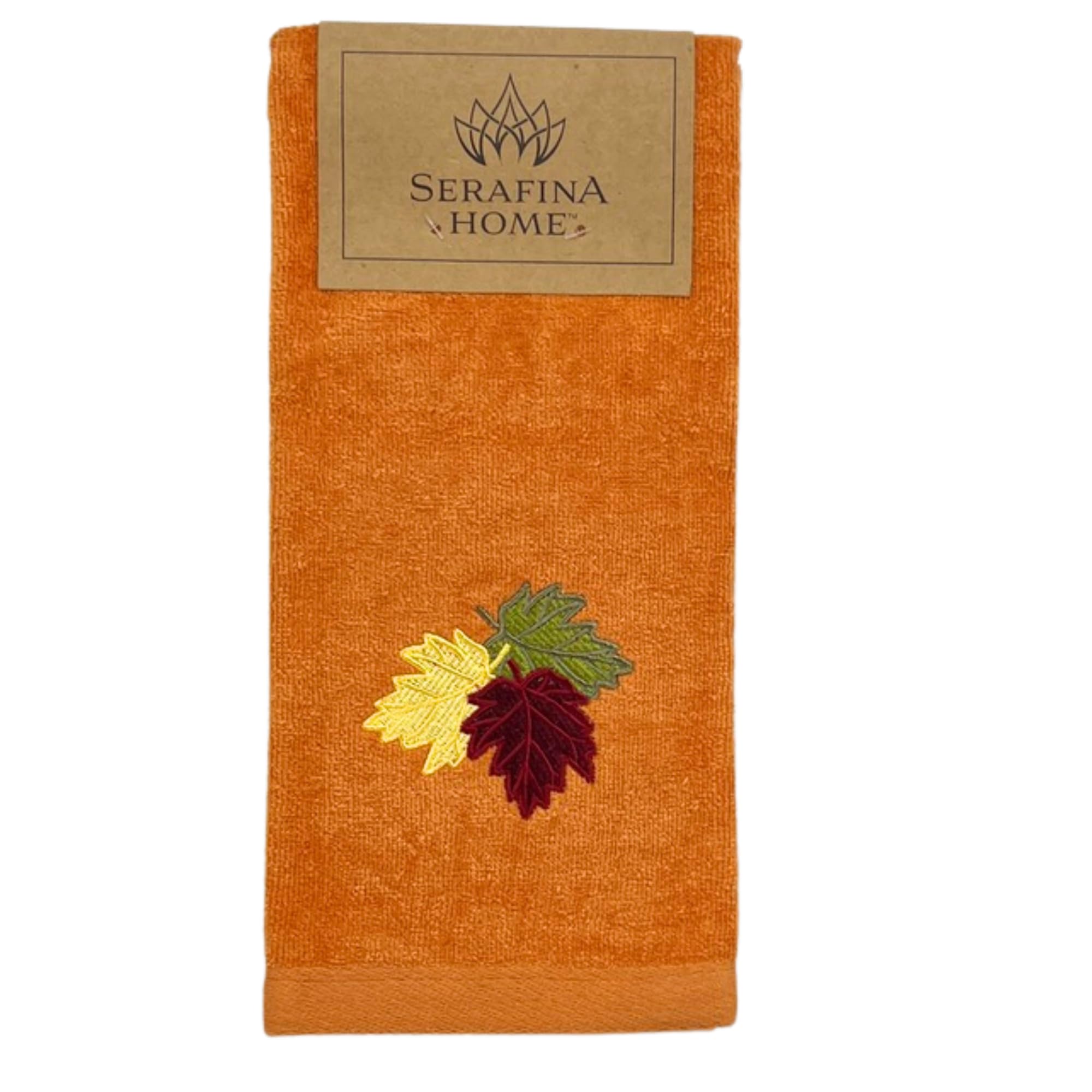 Serafina Home Decor Farmhouse Fall Hand Towels: Terracotta Rust Cotton Towels With Autumn Leaves Of Burgundy Green And Yellow Ha