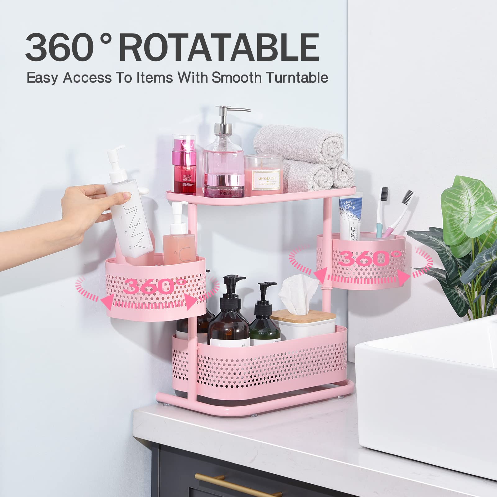 Kingrack 3 Tier Bathroom Organizer Countertop, Multi-Purpose Makeup Organizer, Rotating Desktop Skincare Organizer, Vanity Tray