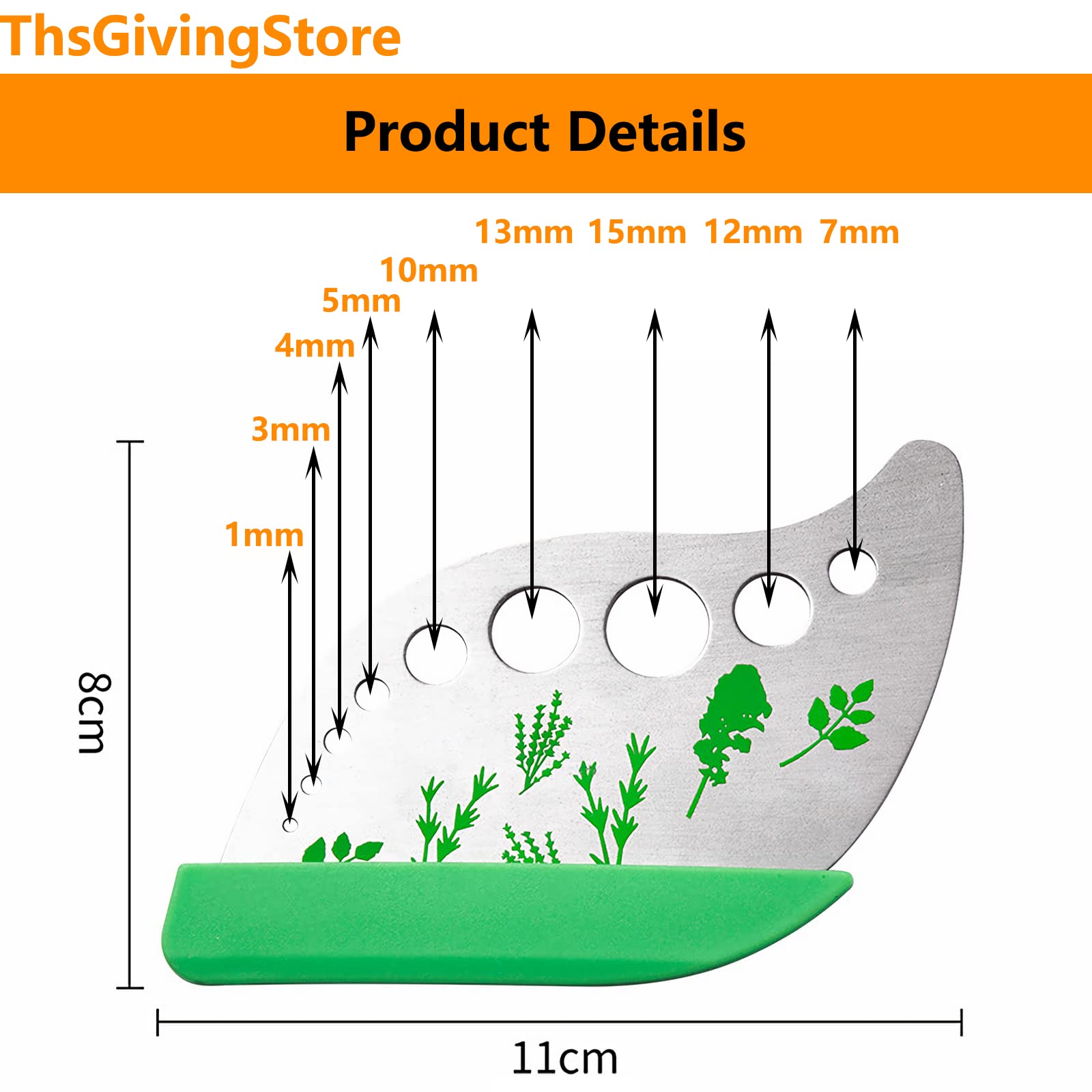 9 Holes Herb Leaf Stripper Tool, 304 Stainless Steel Kitchen Herb Leaf Stripping Tool, Fresh Herb Chopper, Remover Leaf Tool For