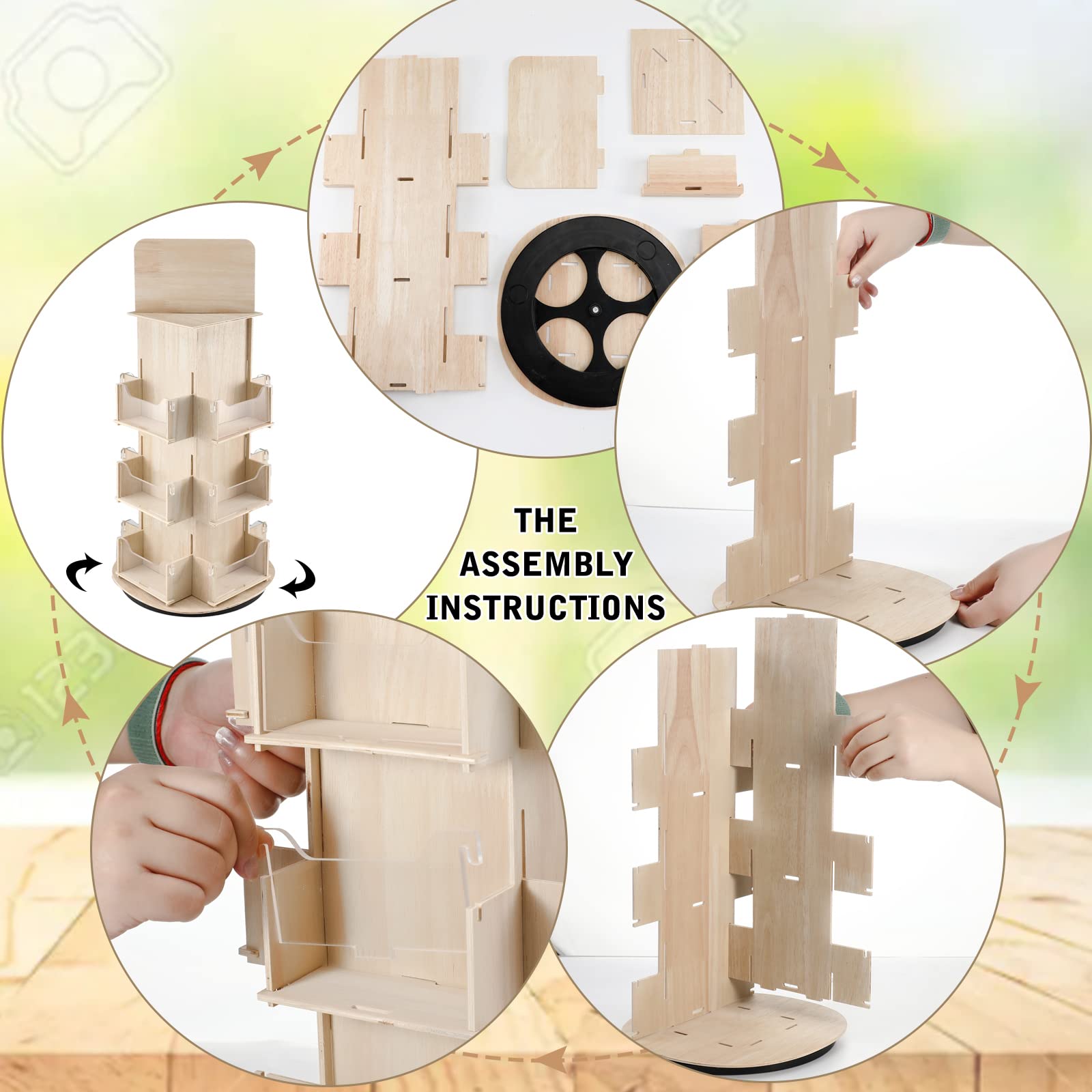 Rotating Display Stand 3 Tier Rotating Sticker Display Stand Wooden Greeting Card Display Stand Multi Pocket Photo Holders Displ