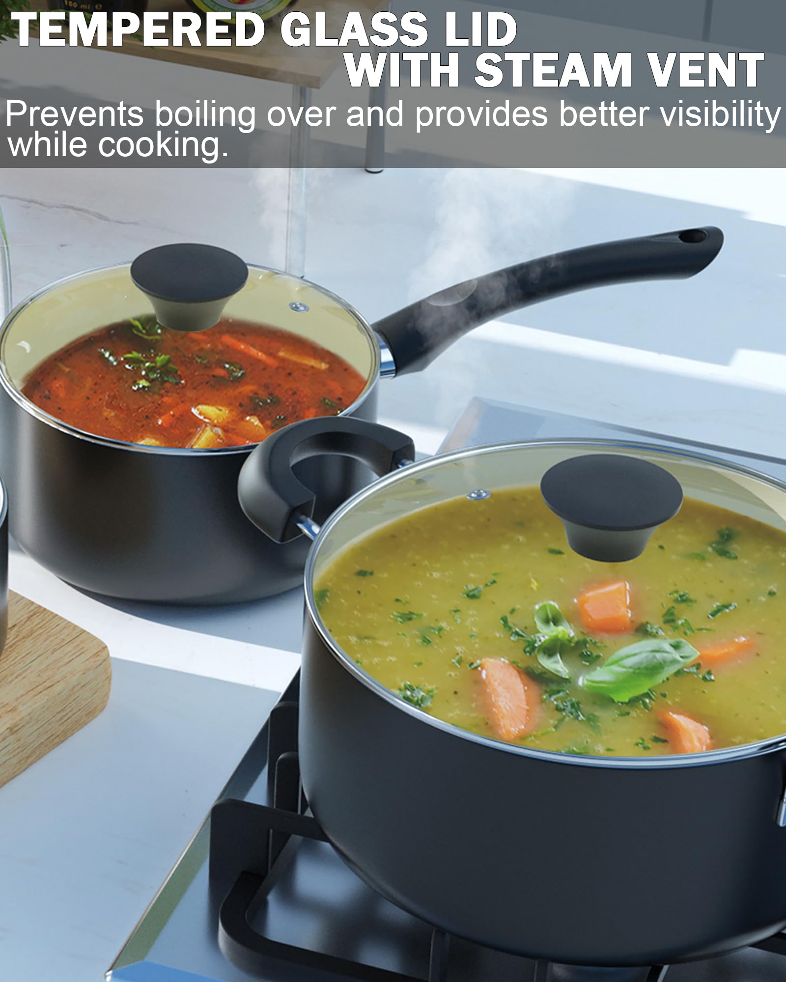 Cook N Home Pots And Pans Set Nonstick, 10 Piece Ceramic Cookware Sets, Kitchen Non Stick Cooking Set With Saucepans, Frying Pan