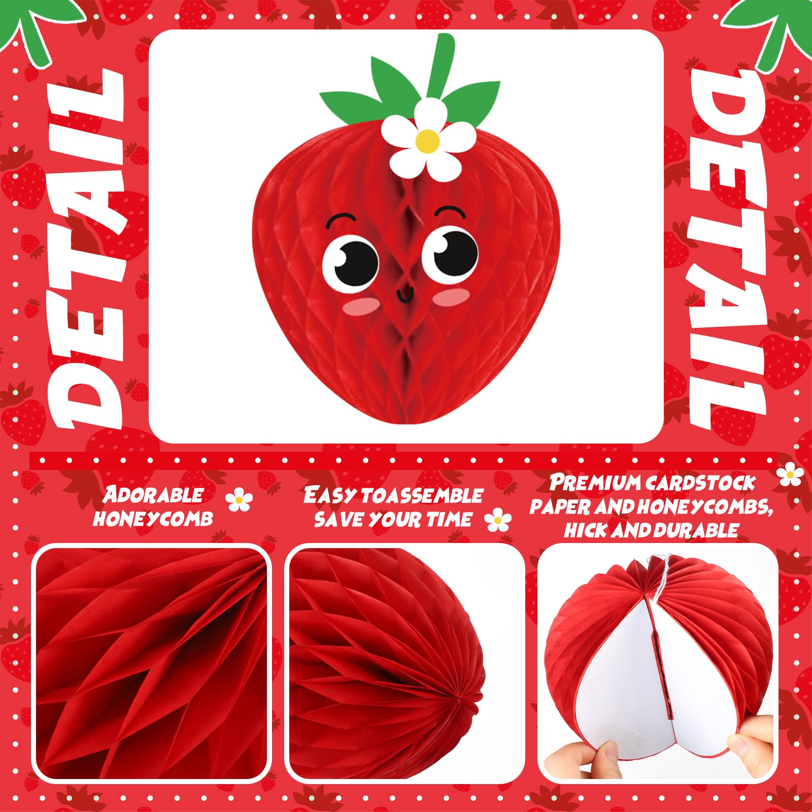 Willbond 9 Pcs Strawberry Honeycomb Balls Strawberry Birthday Party Supplies Favors Strawberry Table Centerpieces Tissue Paper H