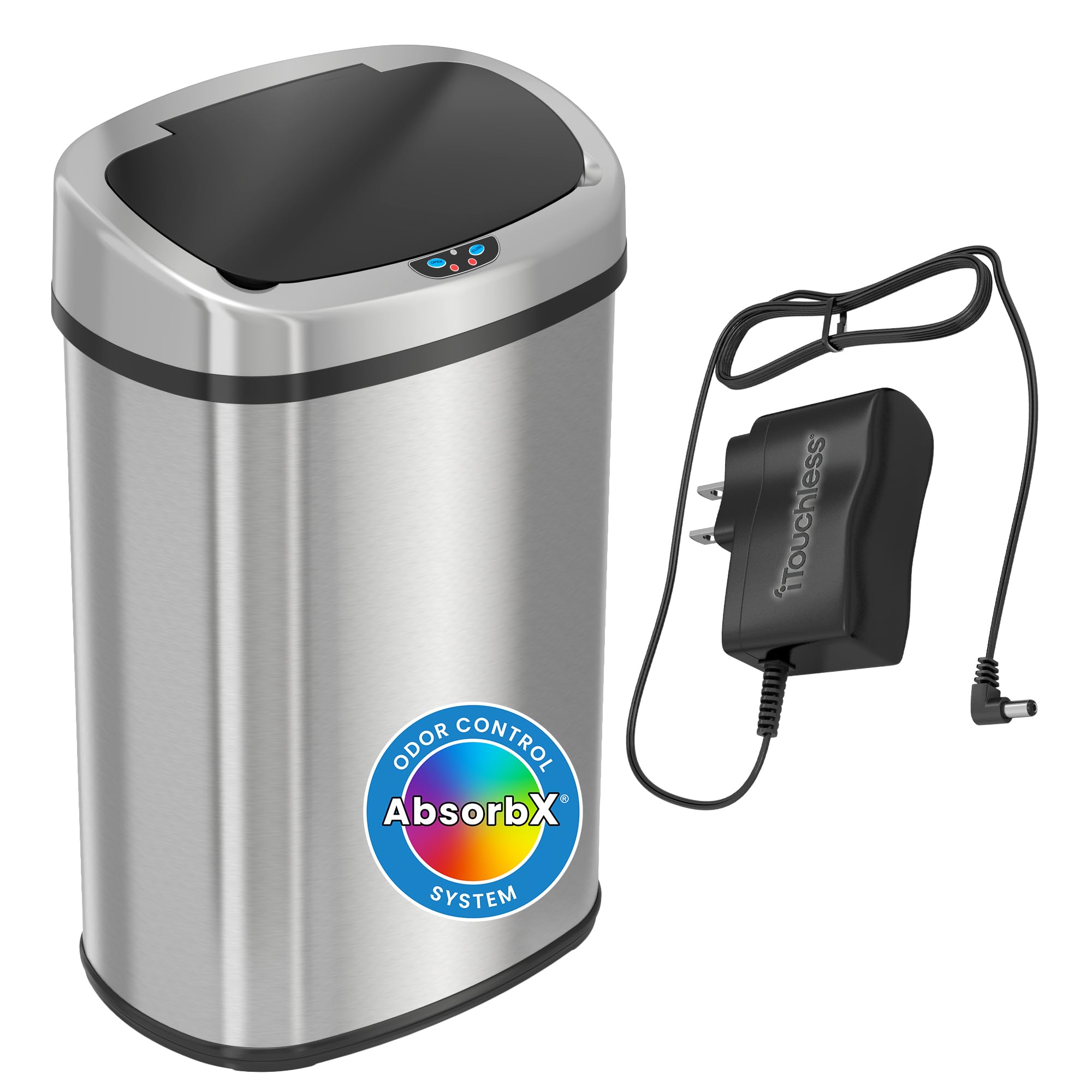 SensorCan SB13SSAC 13 Gallon Automatic Touchless Sensor Battery Free-Stainless Steel-Oval Shape  Ac Adapter + Trash Can