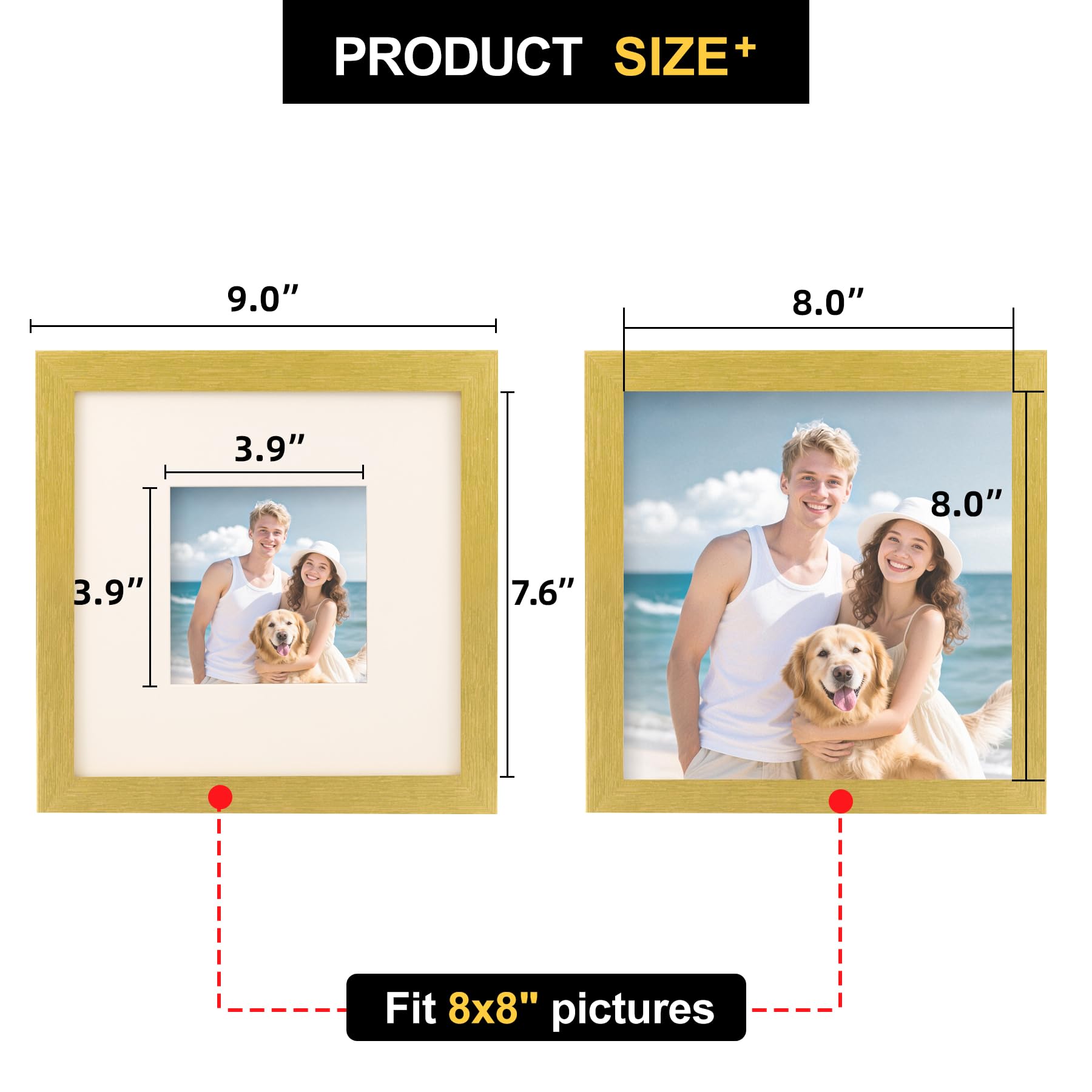 TOFOREVO Picture Frames 8x8 Set of 2 Distressed Gold Wood Grain Photo Frame for Gallery Wall Mounting or Tabletop Display