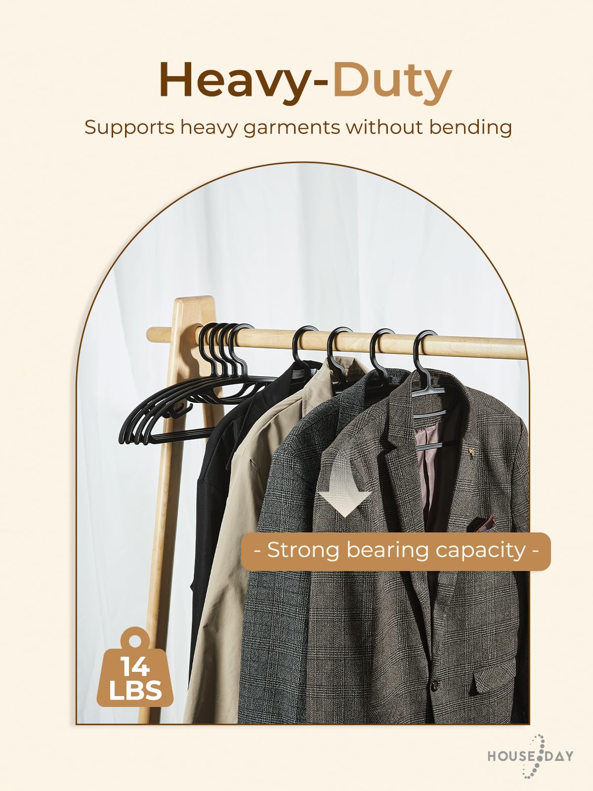 House Day Black Plastic Clothes Hangers, Heavy Duty Coat Hangers 12 Pack, Premium Thick Wide Shoulder Suit Hanger With Non-Slip