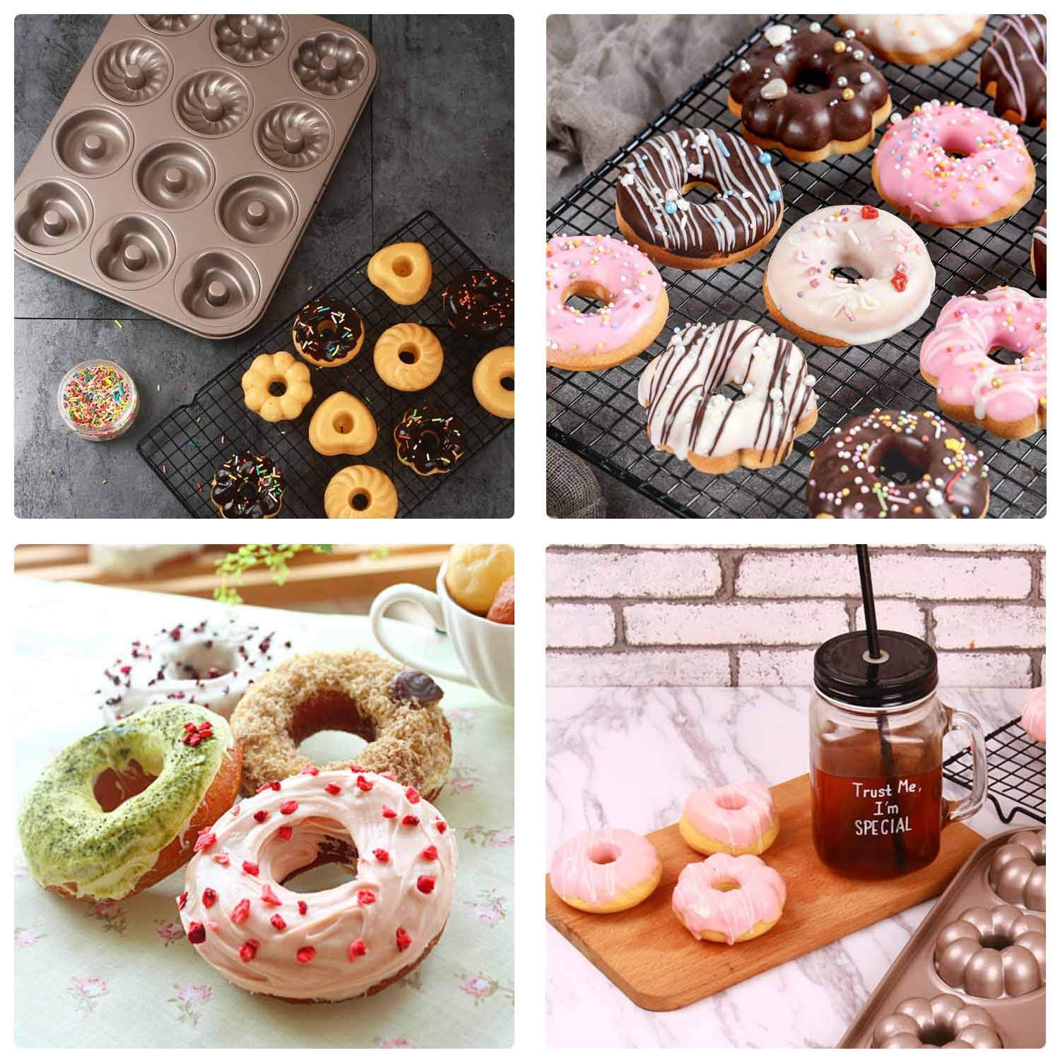 Beasea Donut Baking Pans, 1 Pack Nonstick Doughnut Pans 12 Cavity, Carbon Steel Mini Donut Mold, Bagel Pan For Baking Donut Baki