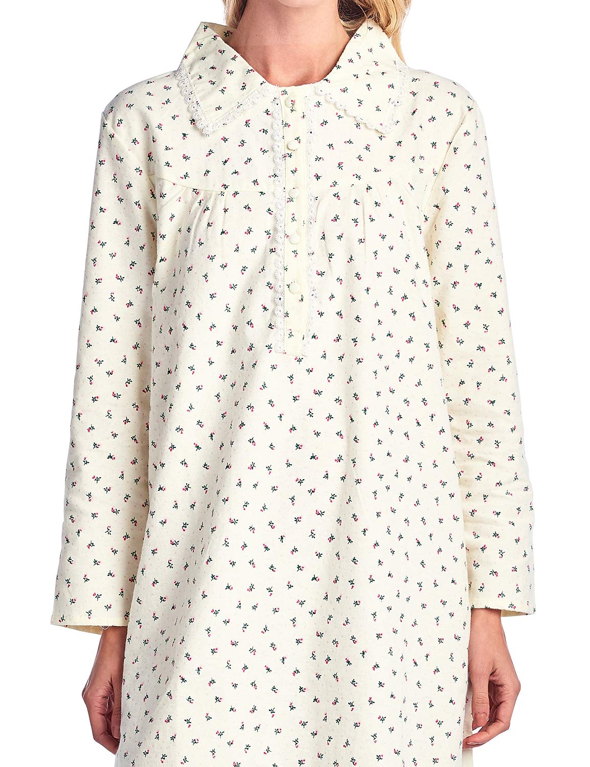 casual Nights Womens Flannel Floral Long Sleeve Nightgown - Yellow Pink - Large