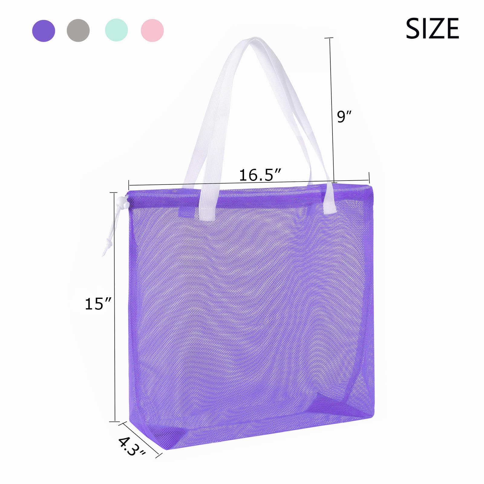Hsmyank Resuable 4Pack Cute Mesh Tote Plool Bags,Mesh Beach Bags With Drawsting For Toys,Travel,Picnic Or Poolside