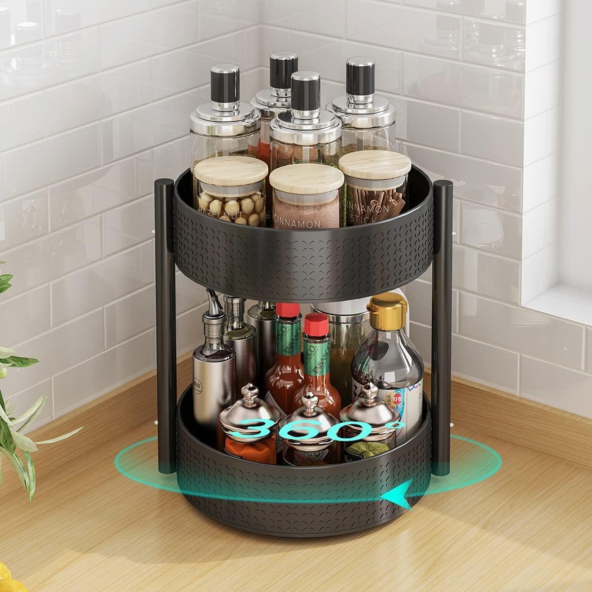 Mugath Revolving Spice Rack Lazy Susan Turntable Kitchen Cupboard Organiser Condiment Holder Carbon Steel Rotating Spice Rack Fo
