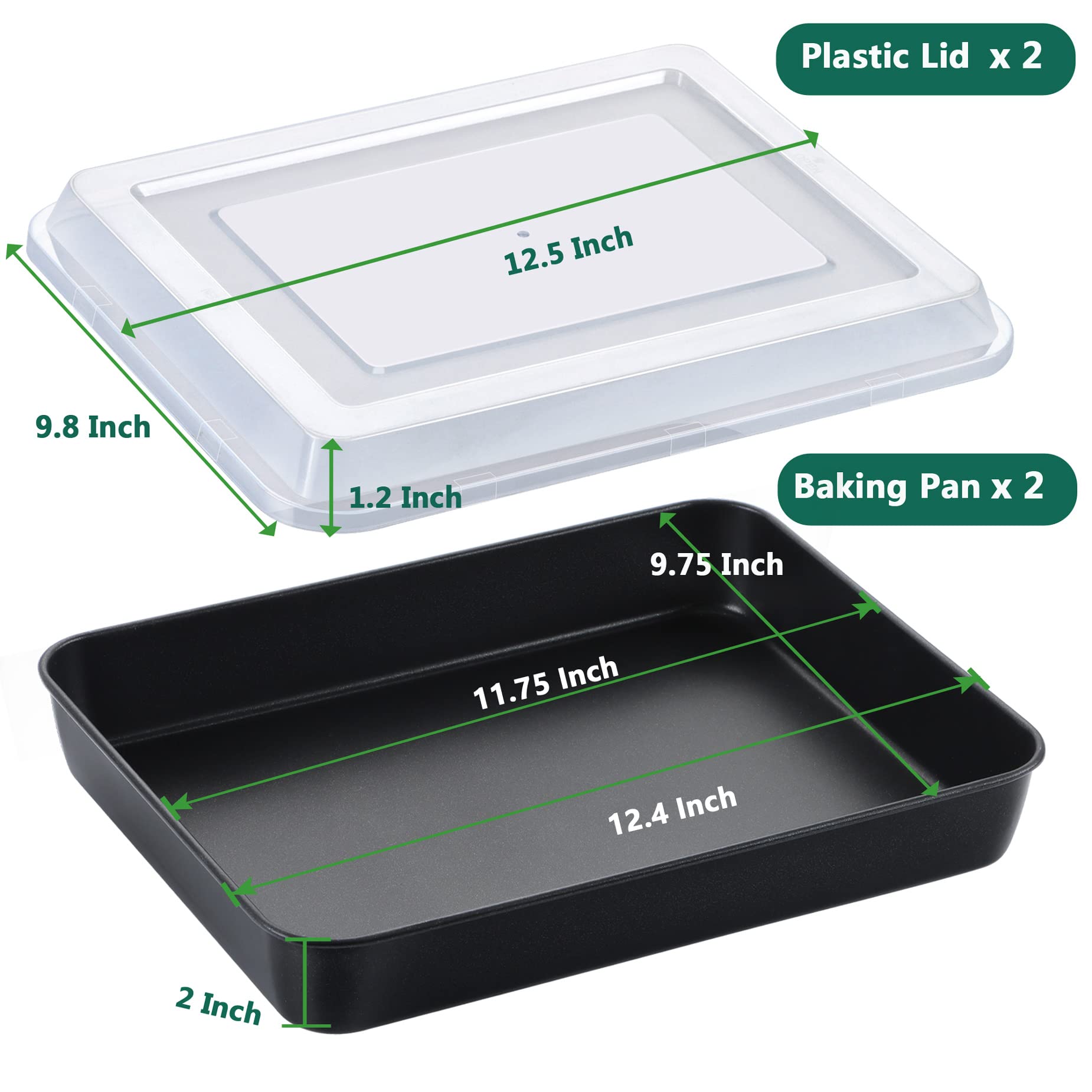 Lianyu Baking Pan With Lid, 12? X 9 X 2 Inch Stainless Steel Square Rectangle Cake Pan, Black Nonstick Roasting Lasagna Pan For