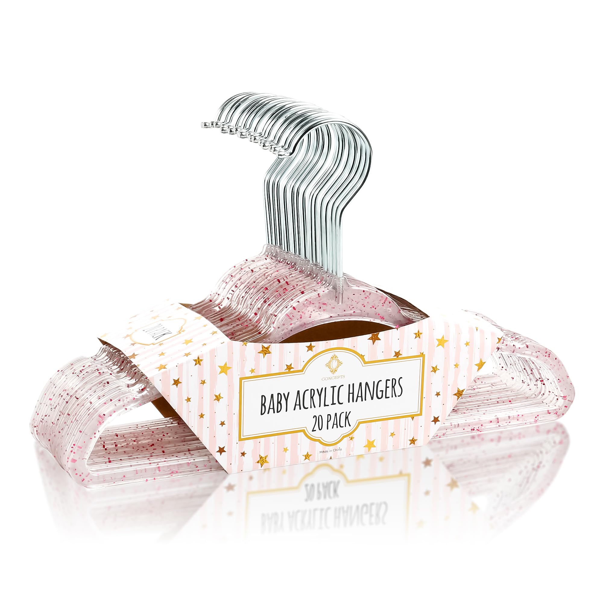 Concepts 20 Pack Premium Heavy Duty Glitter Acrylic Baby Hangers, Elegant For Baby Nursery Space-Saving Non-Slip Clothes Hanger