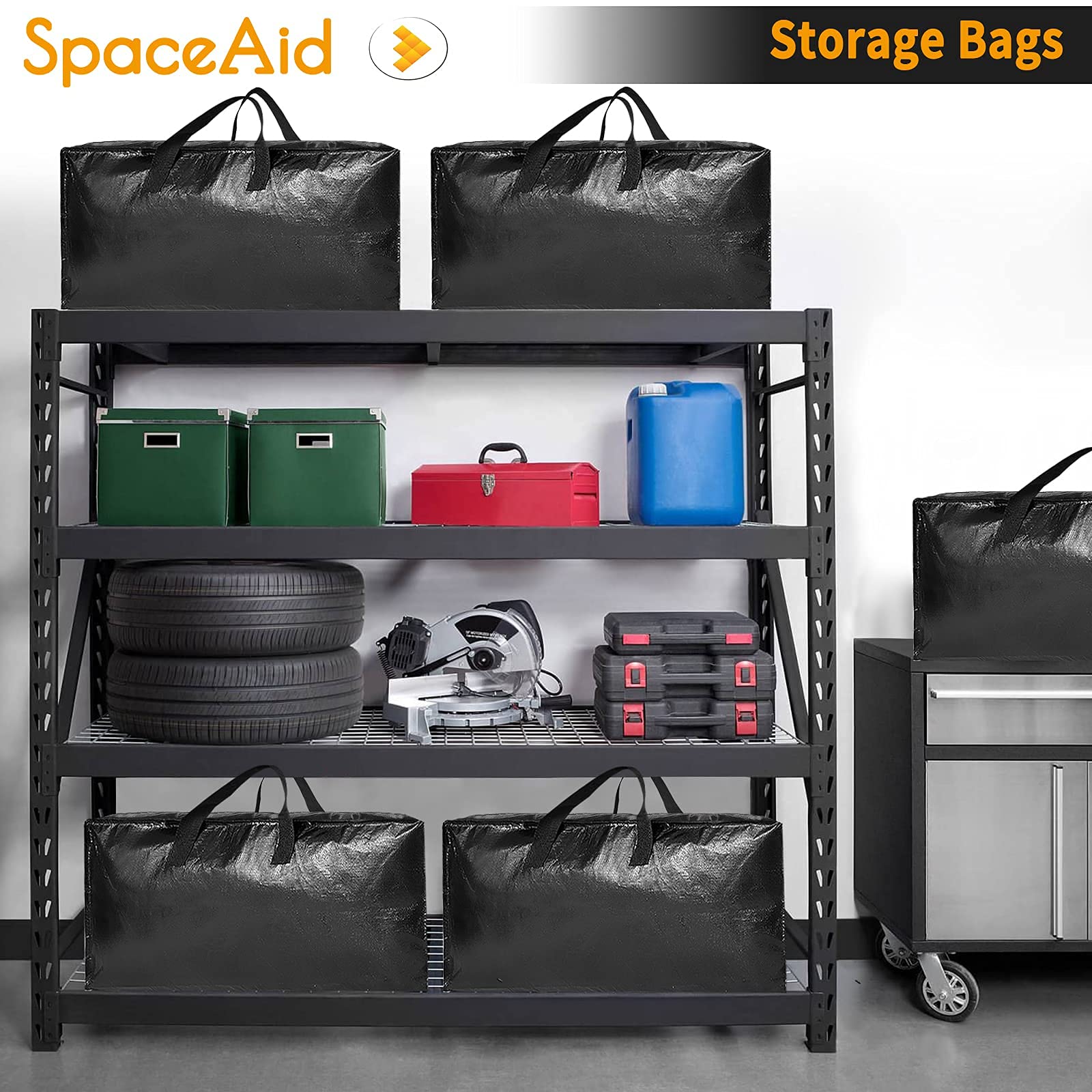 SpaceAid Heavy Duty Moving Bags  Extra Large Storage Totes W/Backpack Straps Strong Handles & Zippers  Alternative to Moving Boxes  Packing & Moving Supplies  Black (6 Pack)