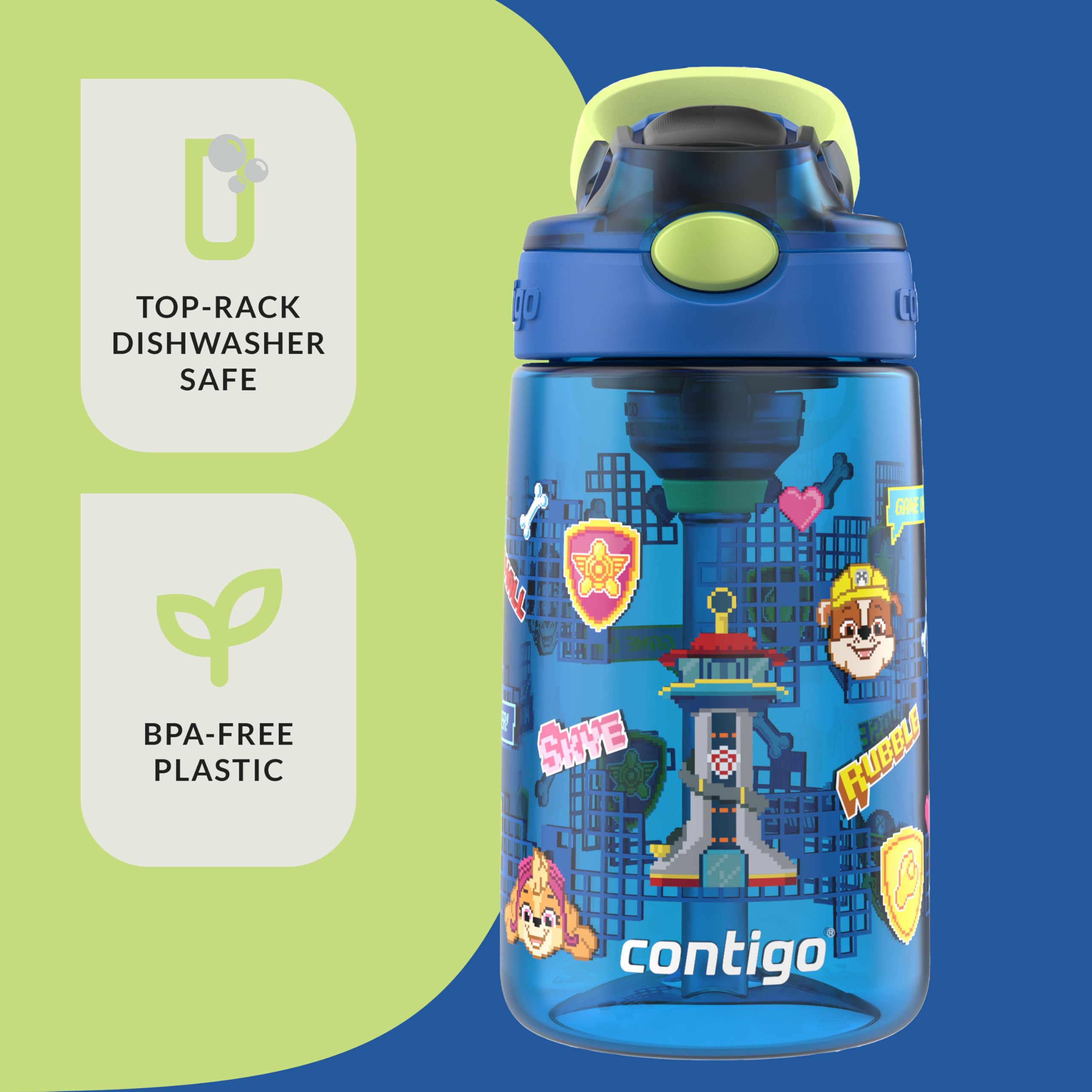 Contigo Aubrey Paw Patrol Leak-Proof Spill-Proof Water Bottle with Autospout, 14oz, Paw Patrol Power Pups, Blue