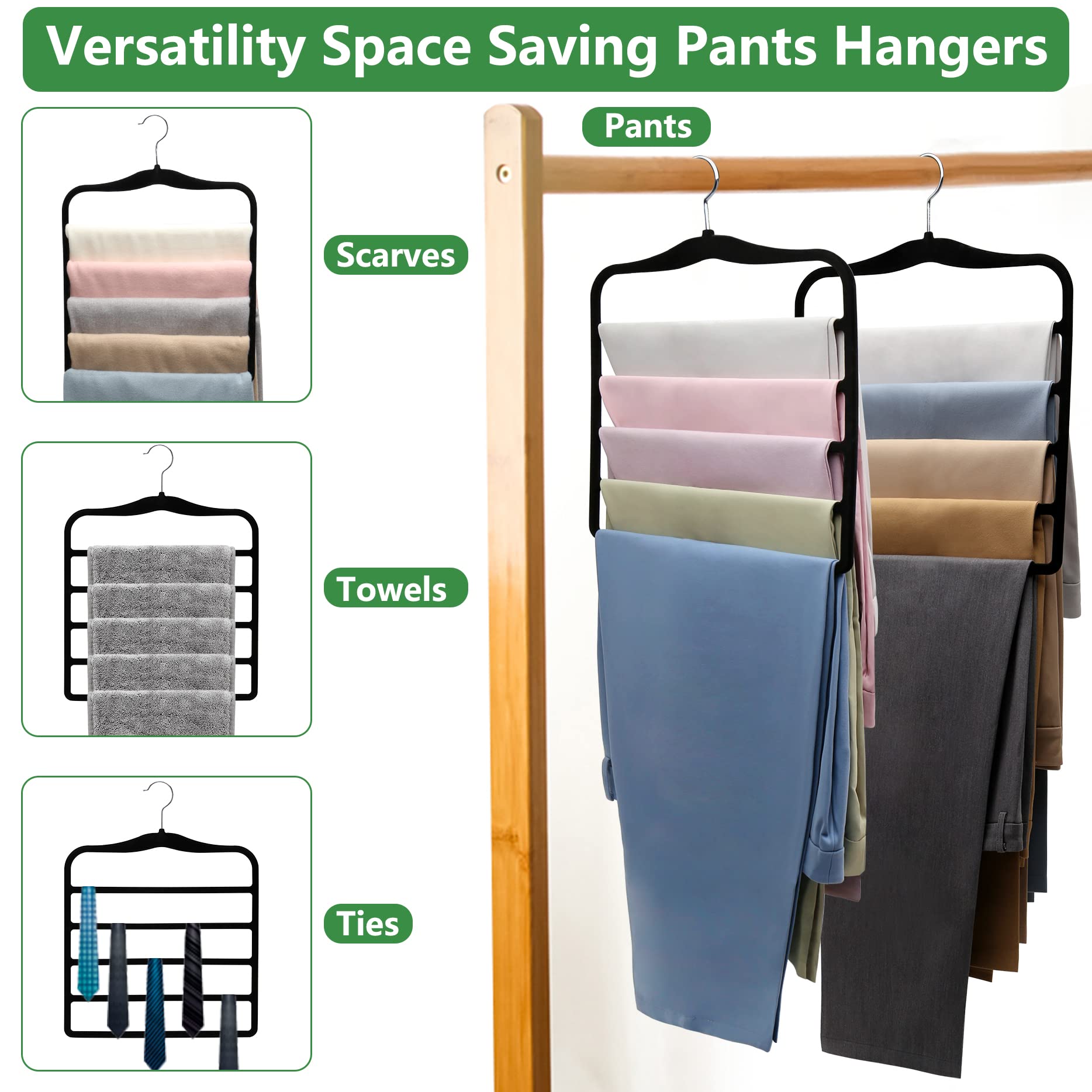 Pants Hangers Space Saving 5P Scarf Hangers for Closet Organizers and Storage Non Slip Velvet Hanger for Closet Organizer College Dorm Room Essentials Heavy Duty Organization and Storage Jean Hangers