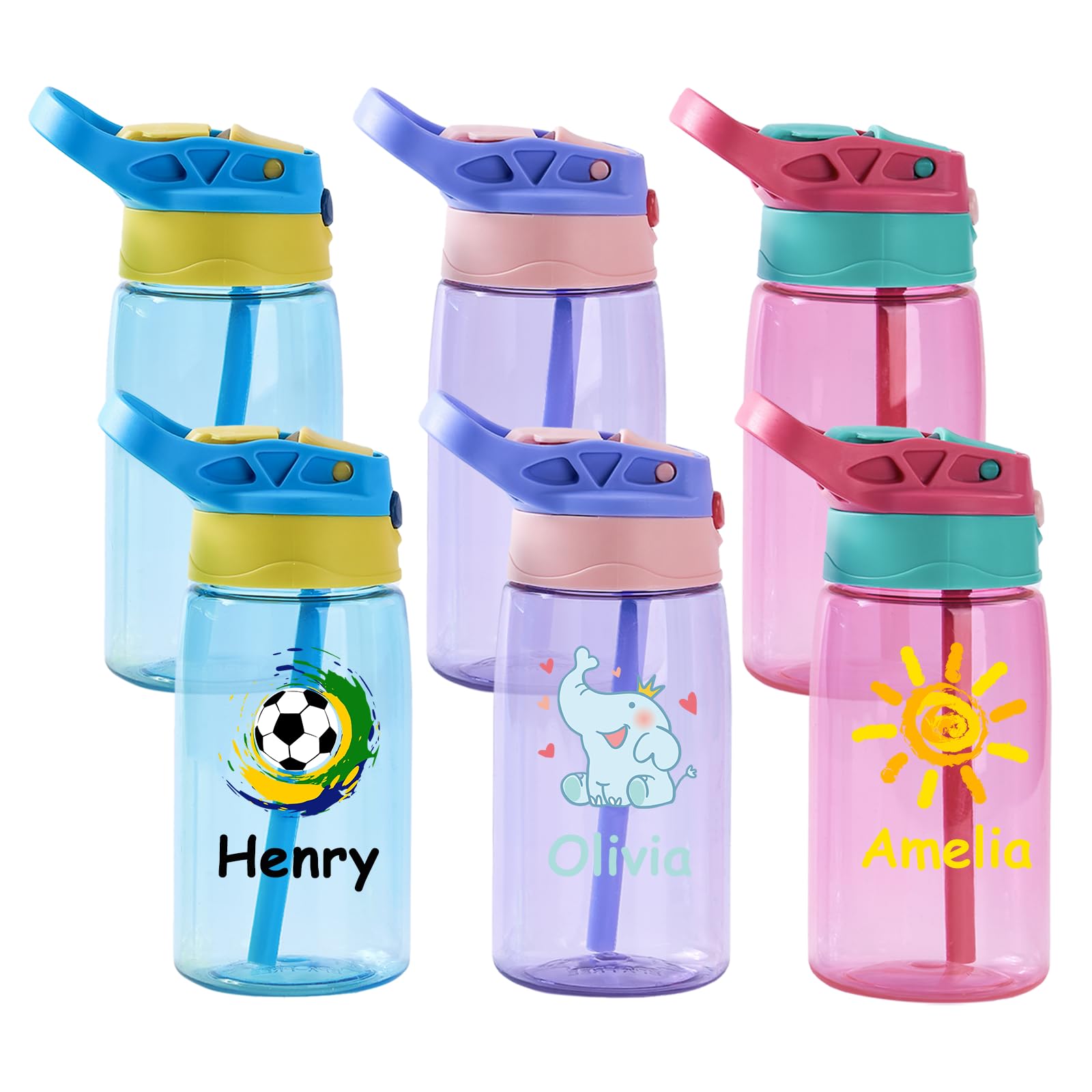 16oz Clear Water Bottle with Straw Lid & Handle, 6 Pack Reusable Plastic Blank Water Bottles Bulk, Wide Mouth, Leak Proof, Light