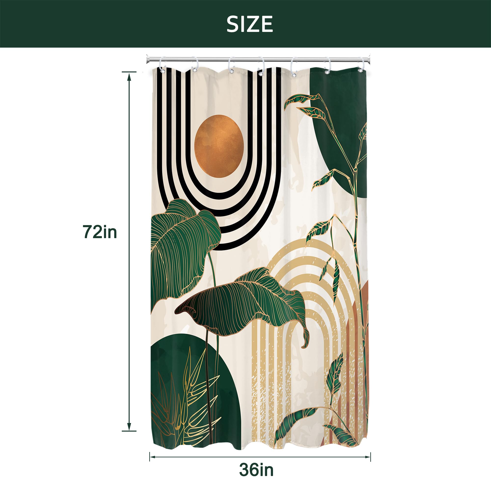 Glawry Small Stall Green Boho Mid Century Shower Curtain Abstract Retro Tropical Palm Tree Plant Sun Arch Minimalist Bathroom Mo