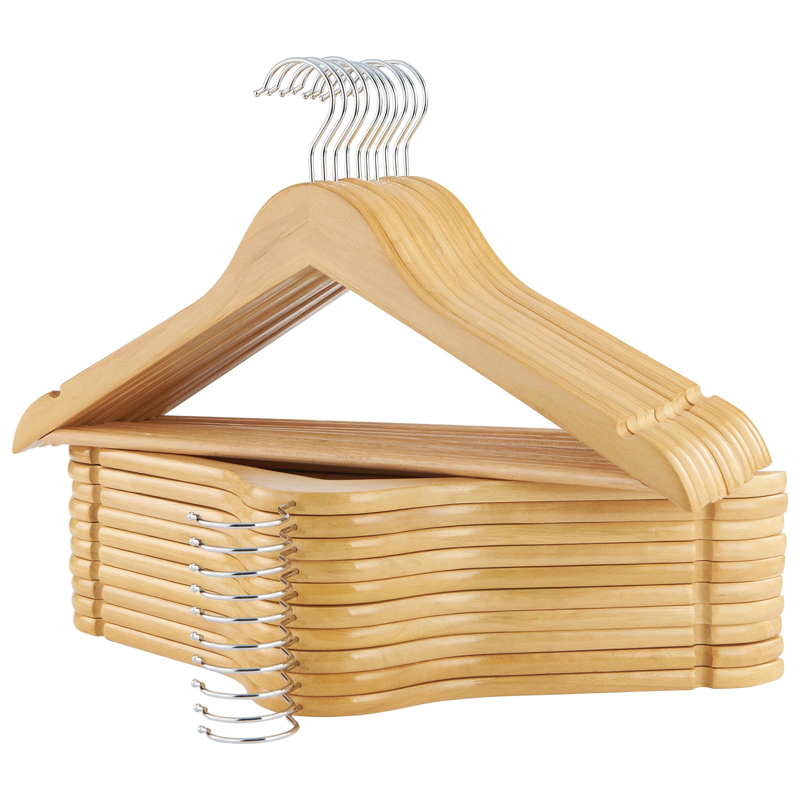 ELONG HOME Wooden Hangers  20 Pack Wood Hangers with Extra Smooth Finish  Precisely Cut Notches and Chrome Swivel Hook  Wooden Clothes Hangers for Shirt Suit Jacket Dress