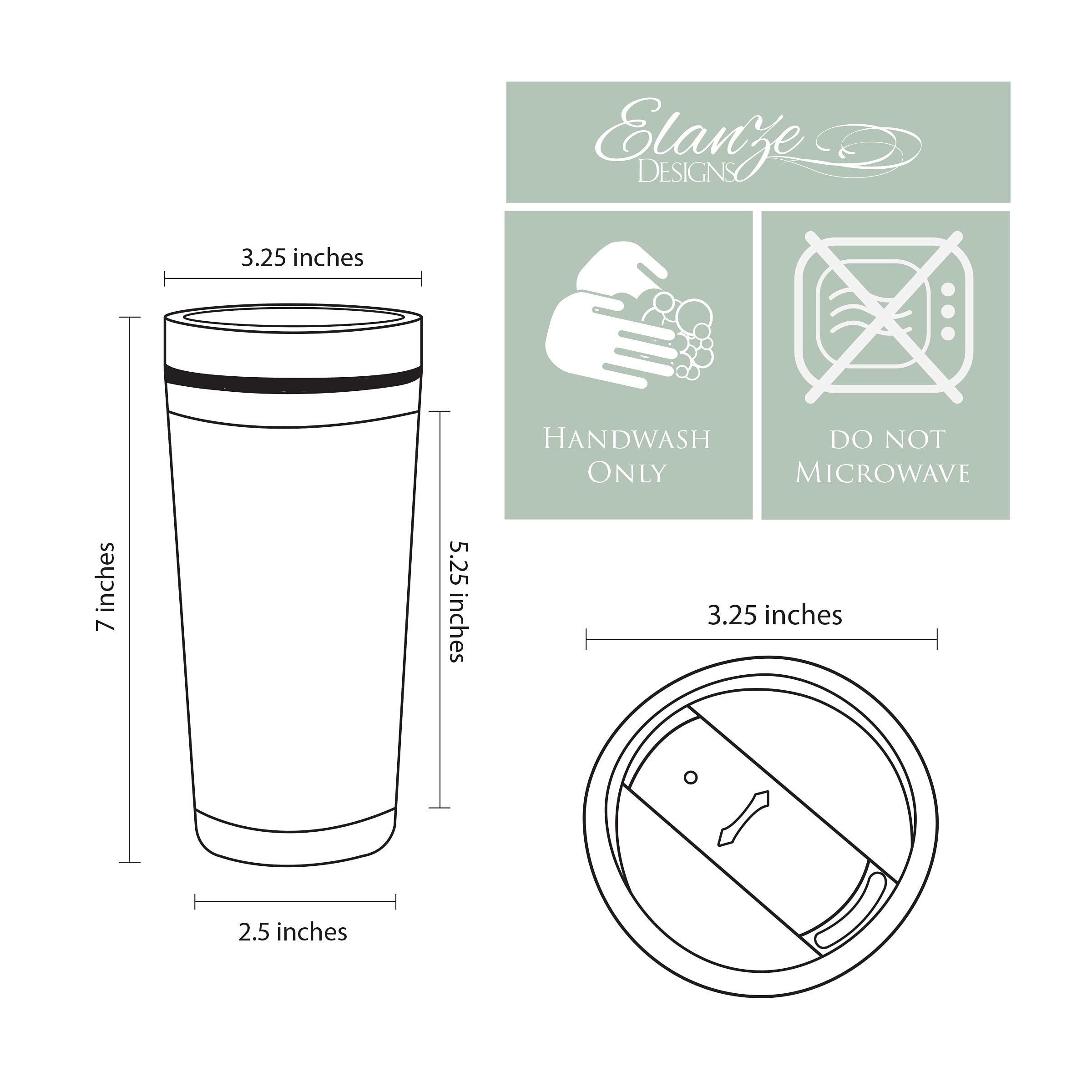 Elanze Designs Glam-Ma Golden Black 16 Ounce Stainless Steel Travel Tumbler