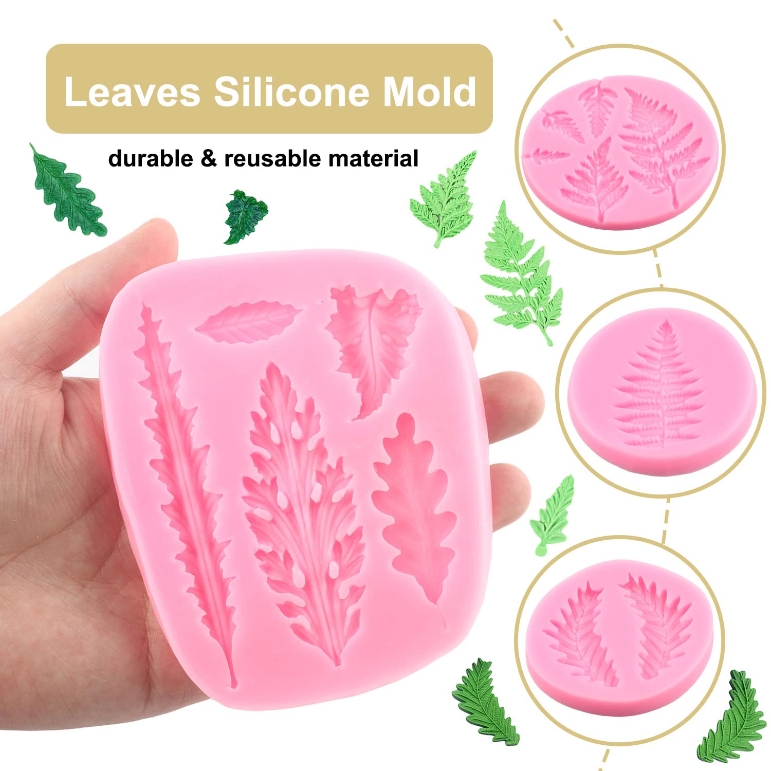 Zixiang Tree Leaf Silicone Mold Fern Leaves Fondant Molds For Cake Decoration Cupcake Topper Chocolate Candy Resin Polymer Clay