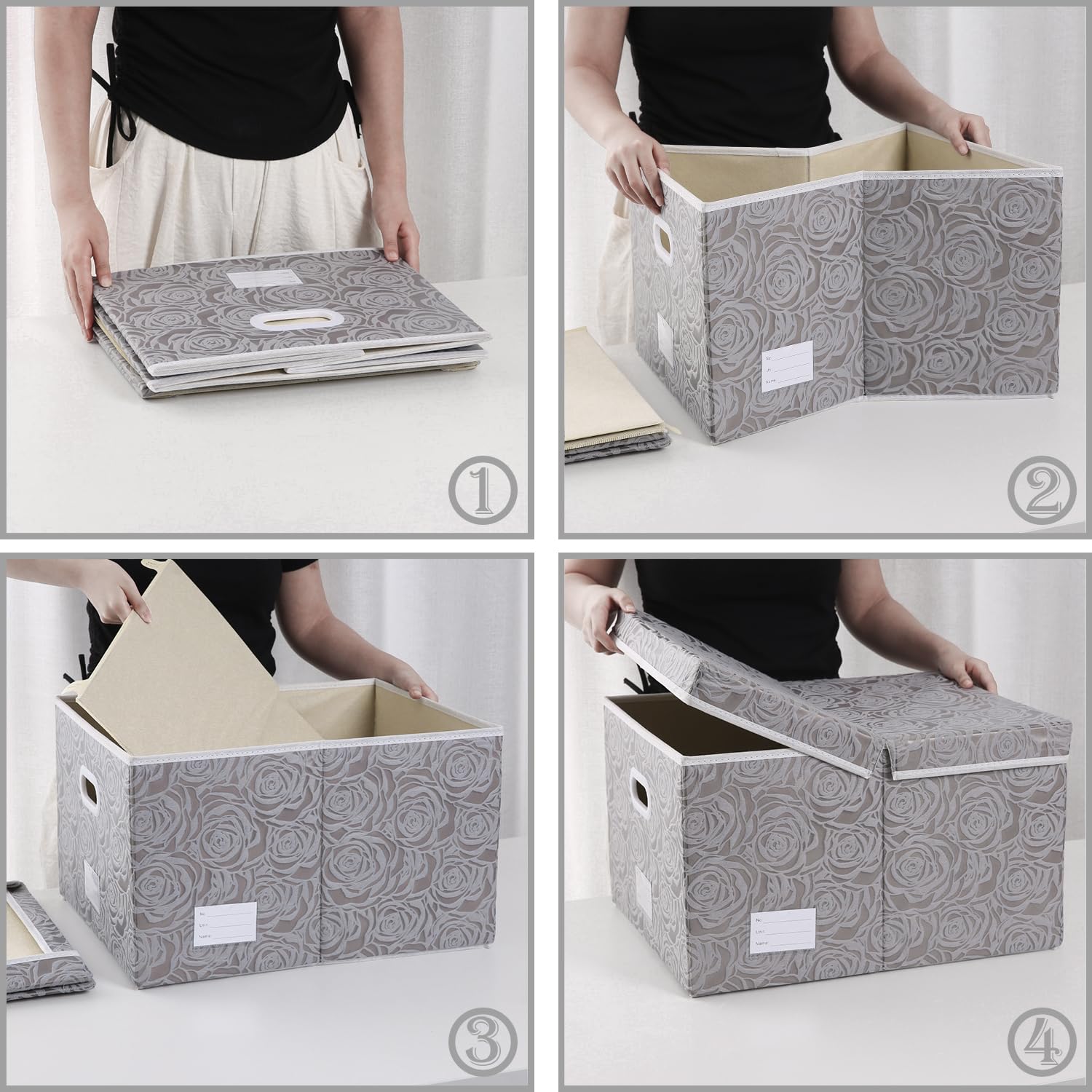 Prandom Jumbo Collapsible Storage Boxes With Lids Fabric Decorative Storage Bins Cubes Organizer Baskets With Cover Handles Divi
