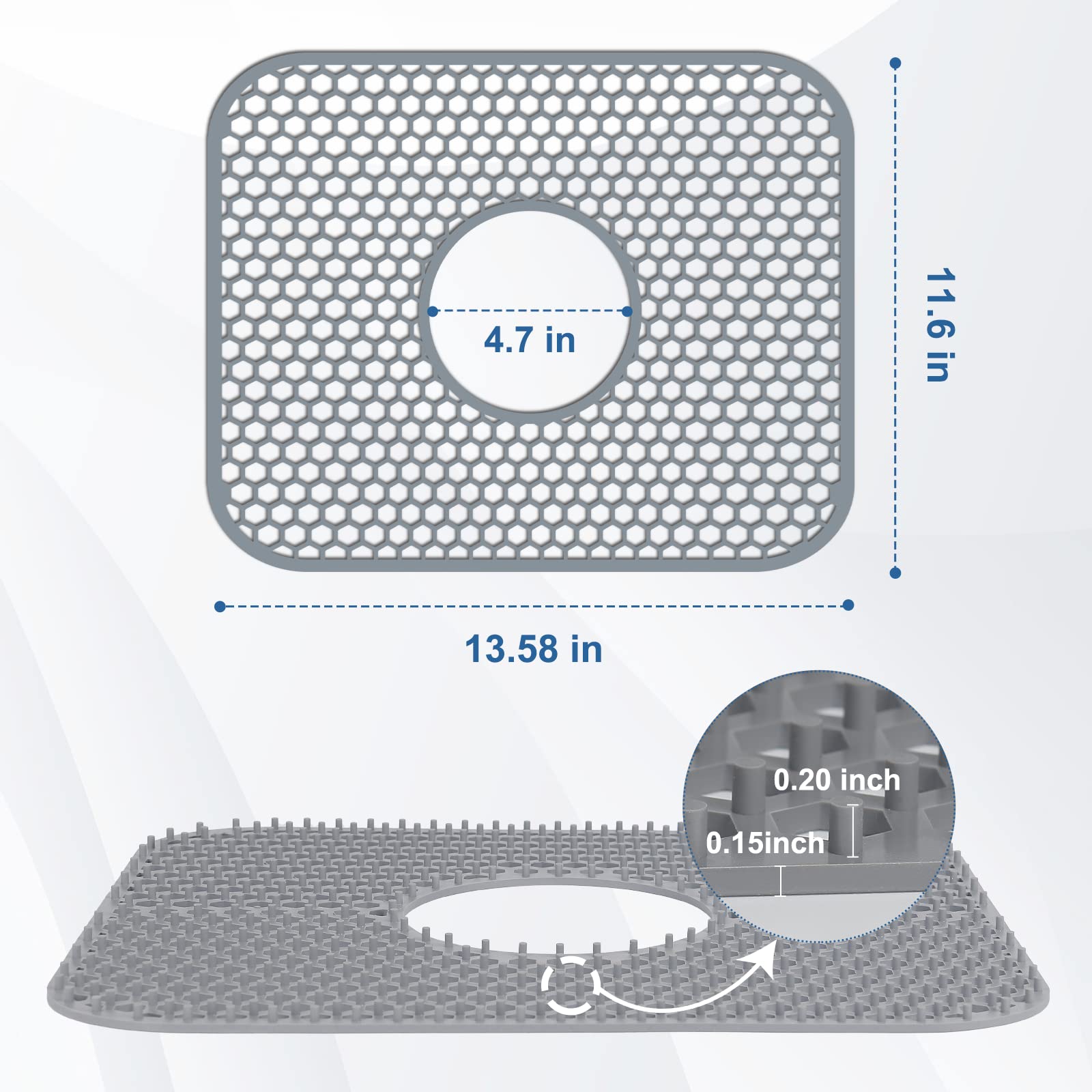 Bestjing Silicone Sink Mat, 13.58''X 11.6'' Sink Protectors For Kitchen Sink With Center Drain, Folding Non-Slip Heat Resistant