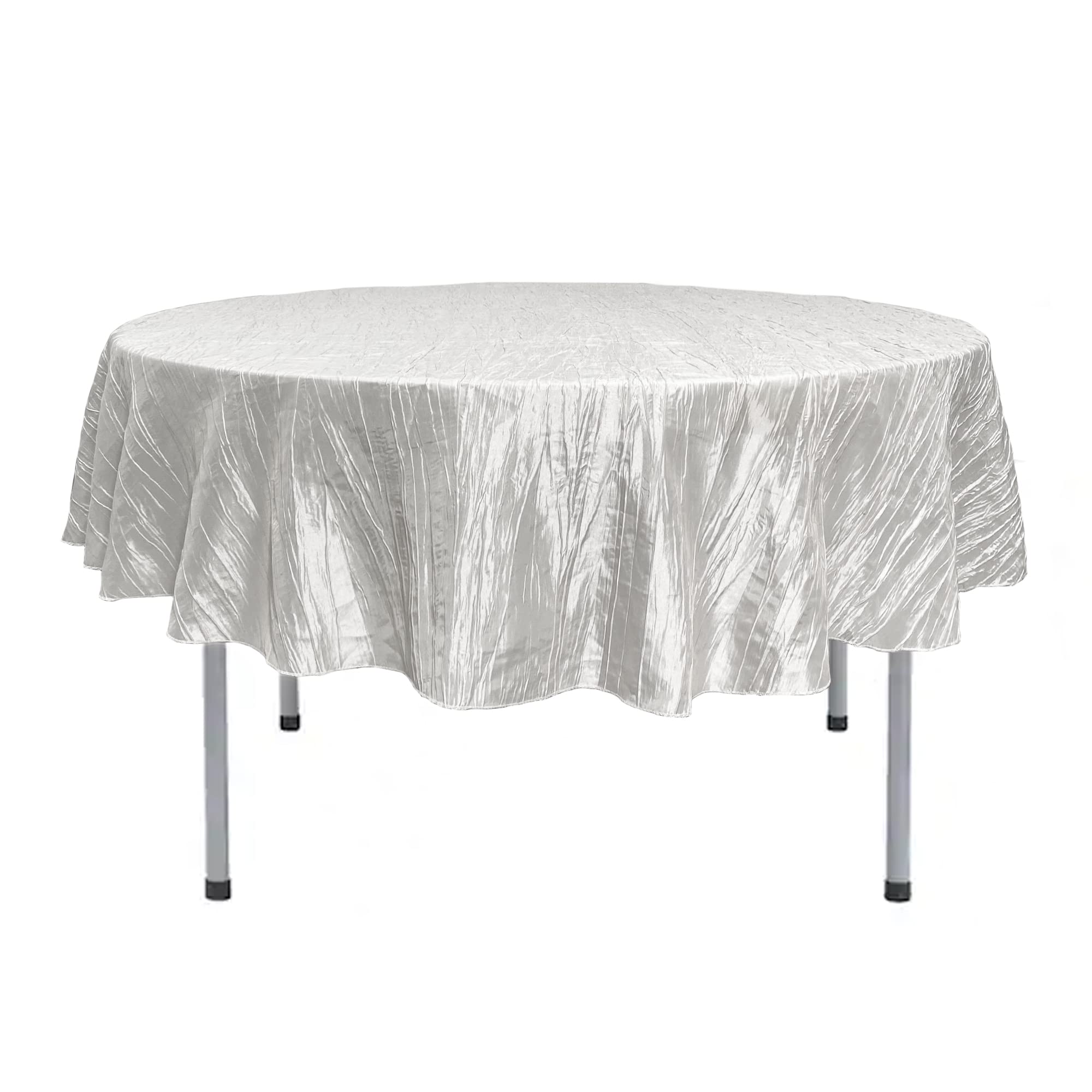 Your Chair Covers - 90 Inch Round Crinkle Taffeta Tablecloth - White, Crushed Shiny Dining Table Cloth For Wedding Party Birthda