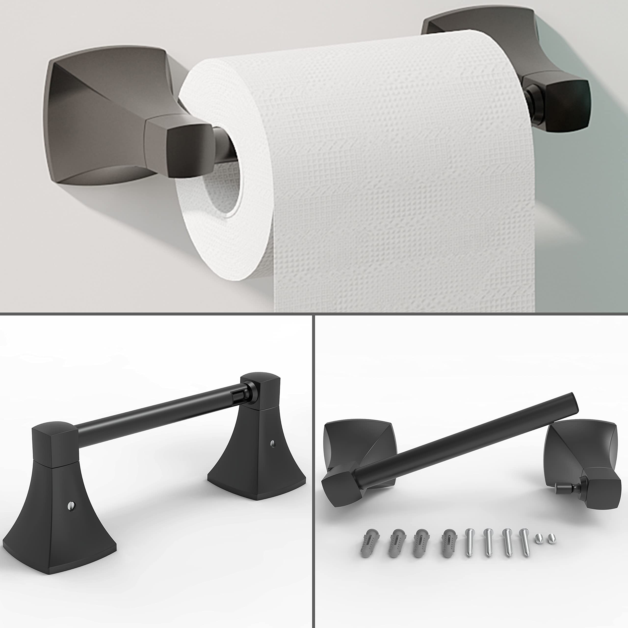 Wzrua Bathroom Hardware Set 2 Pieces Toilet Paper Holder And Towel Ring Wall Mounted Stainless Steel And Zinc Alloy Matte Black