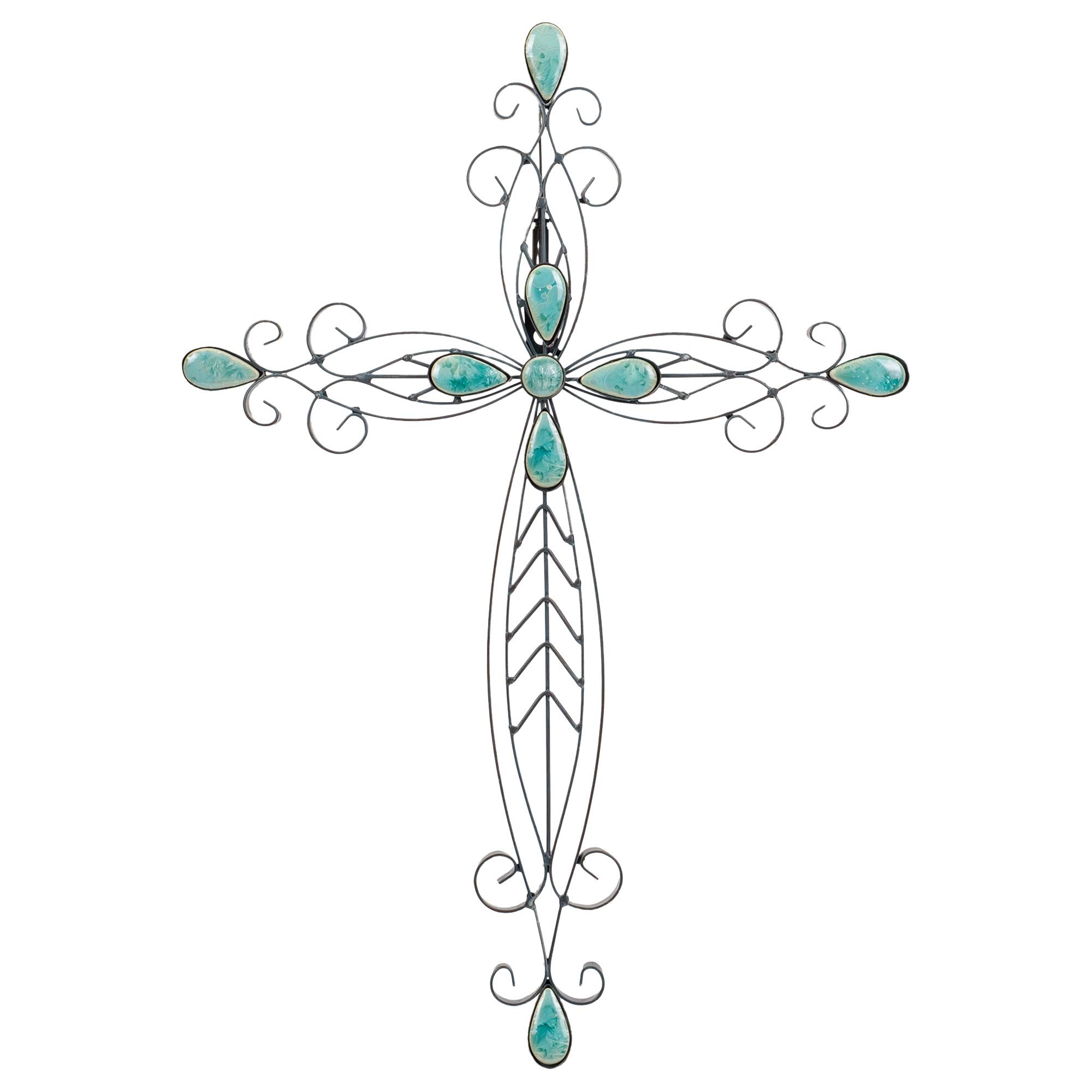Dicksons Filigree Black Turquoise Stones 20 Inch Metal Decorative Hanging Wall Cross